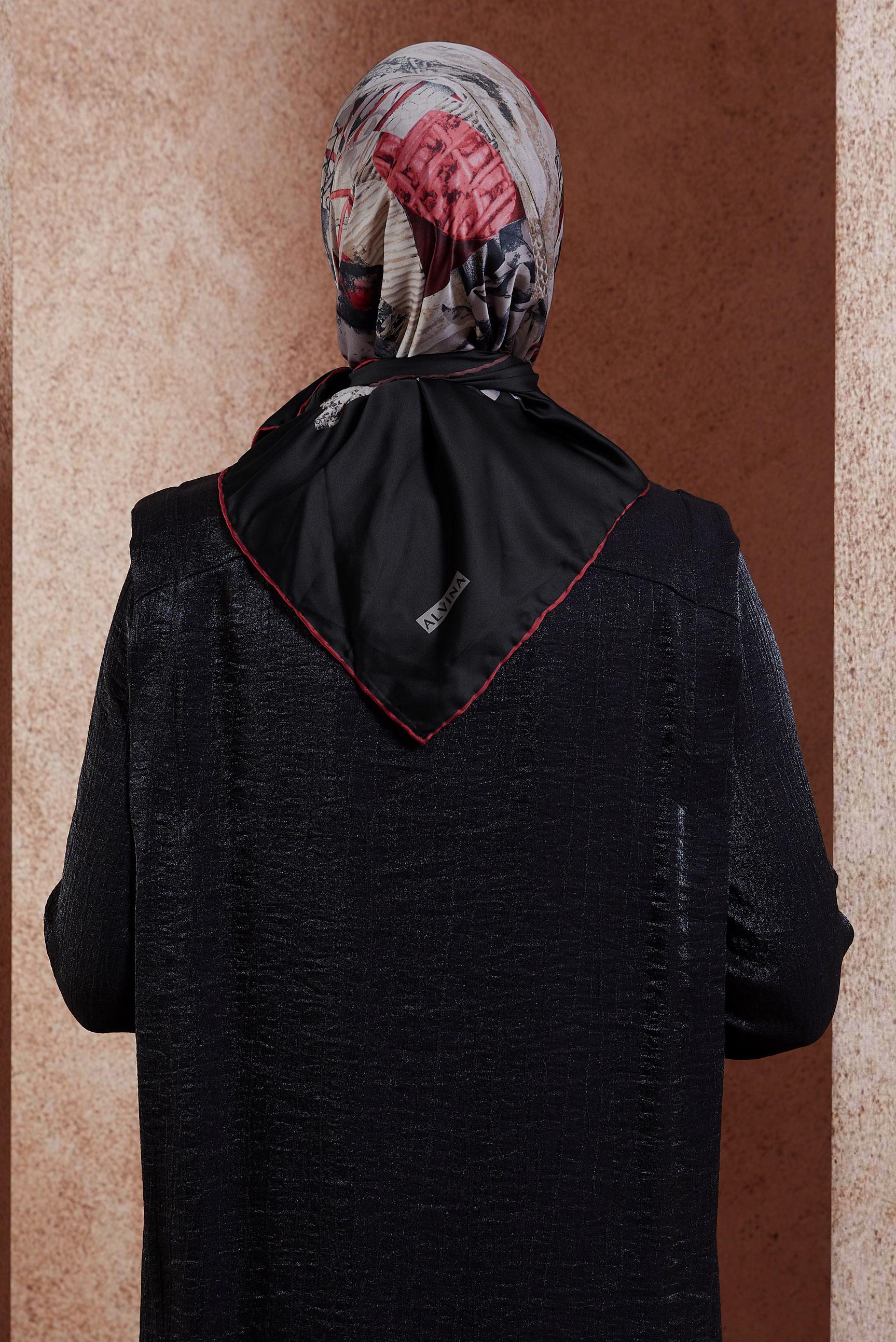 Tesettür giyim SİYAH ALVİNA DESENLİ EŞARP 12165-1