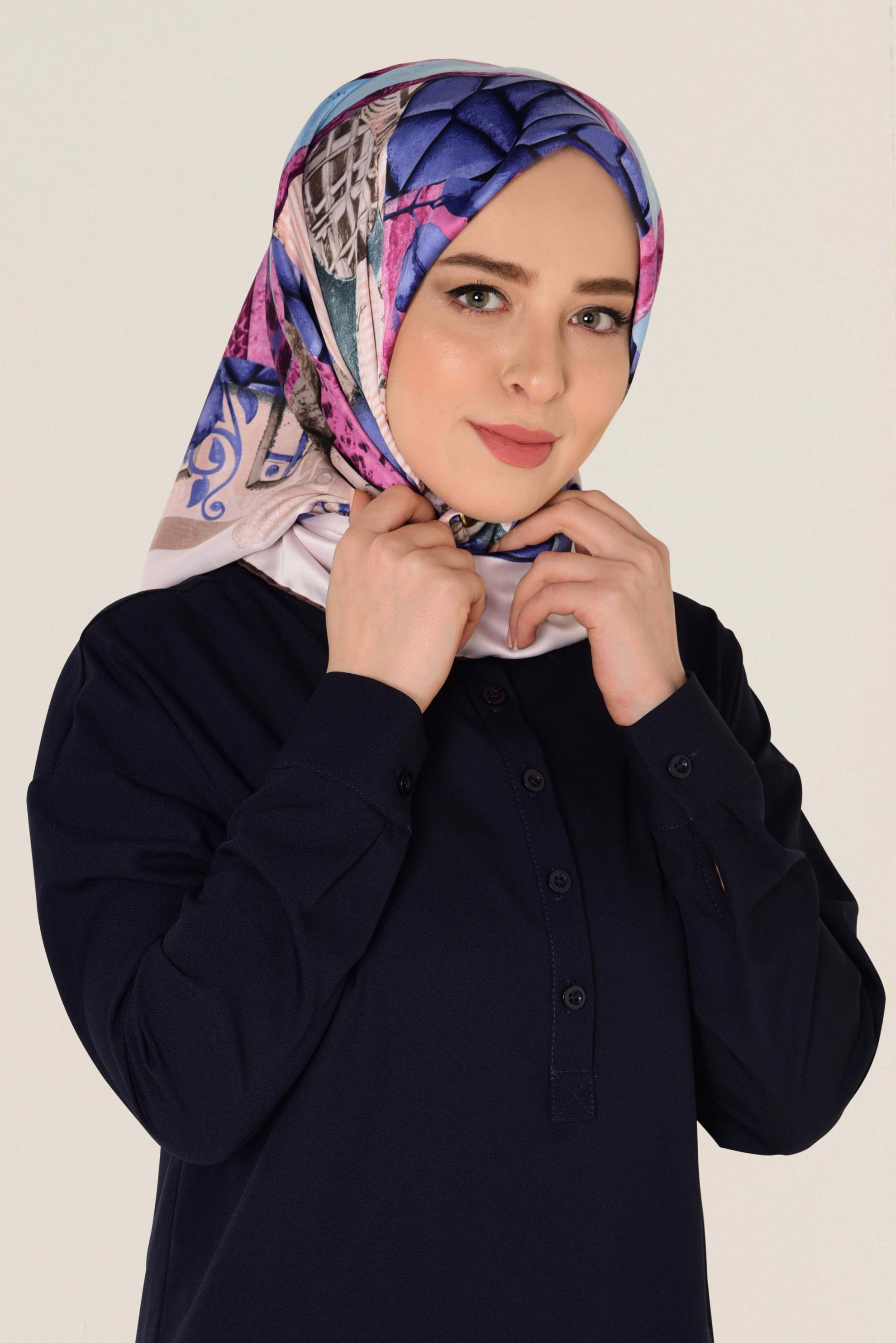 Tesettür giyim PUDRA ALVİNA DESENLİ EŞARP 12165-1