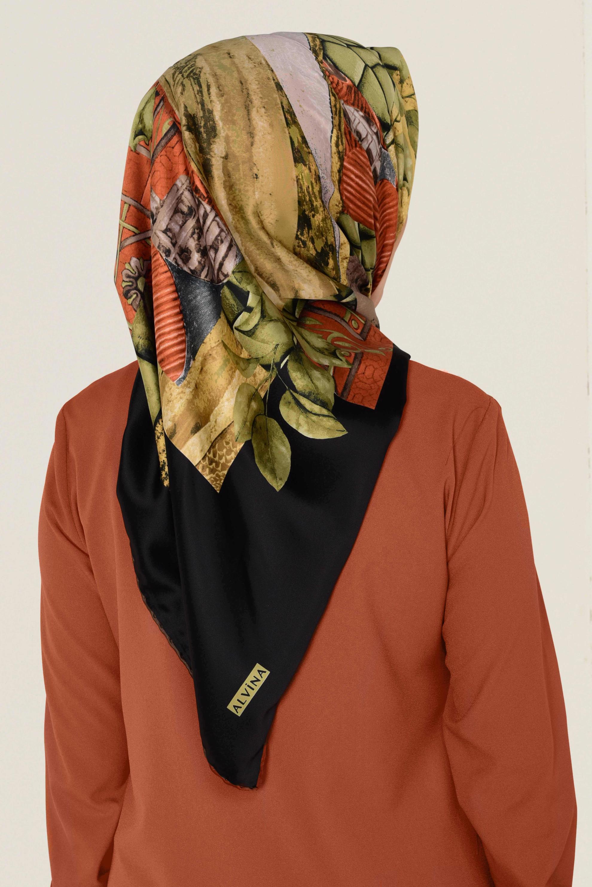 Tesettür giyim SİYAH ALVİNA DESENLİ EŞARP 12165-1