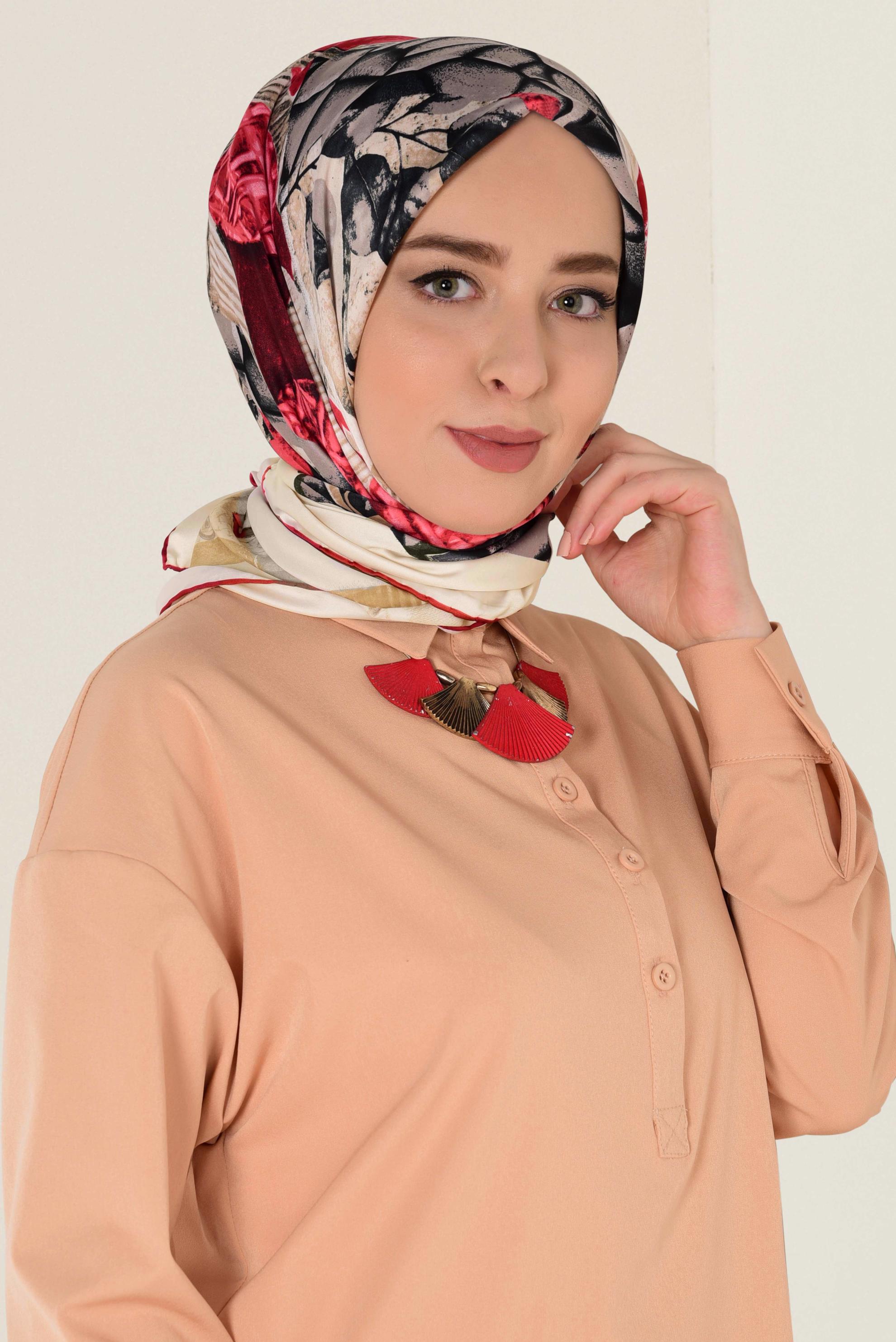 Tesettür giyim BORDO ALVİNA DESENLİ EŞARP 12165-1