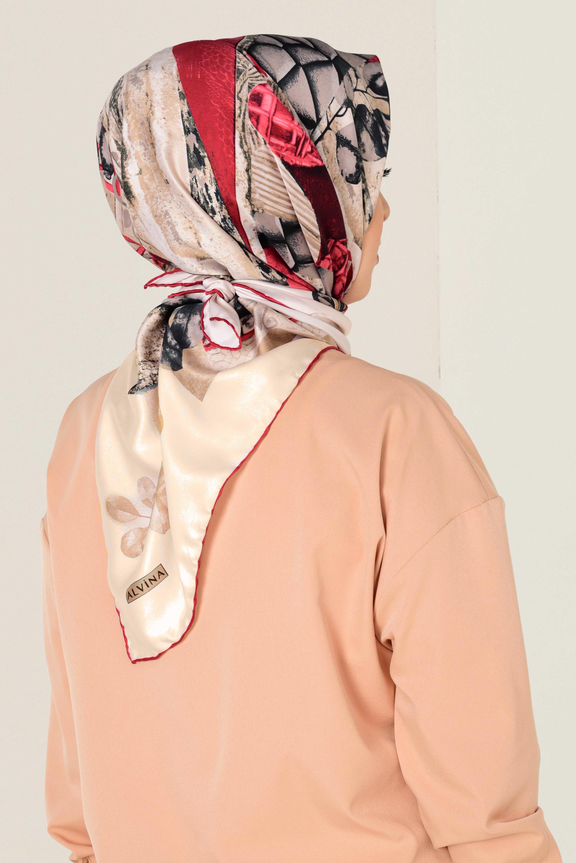 Tesettür giyim BORDO ALVİNA DESENLİ EŞARP 12165-1