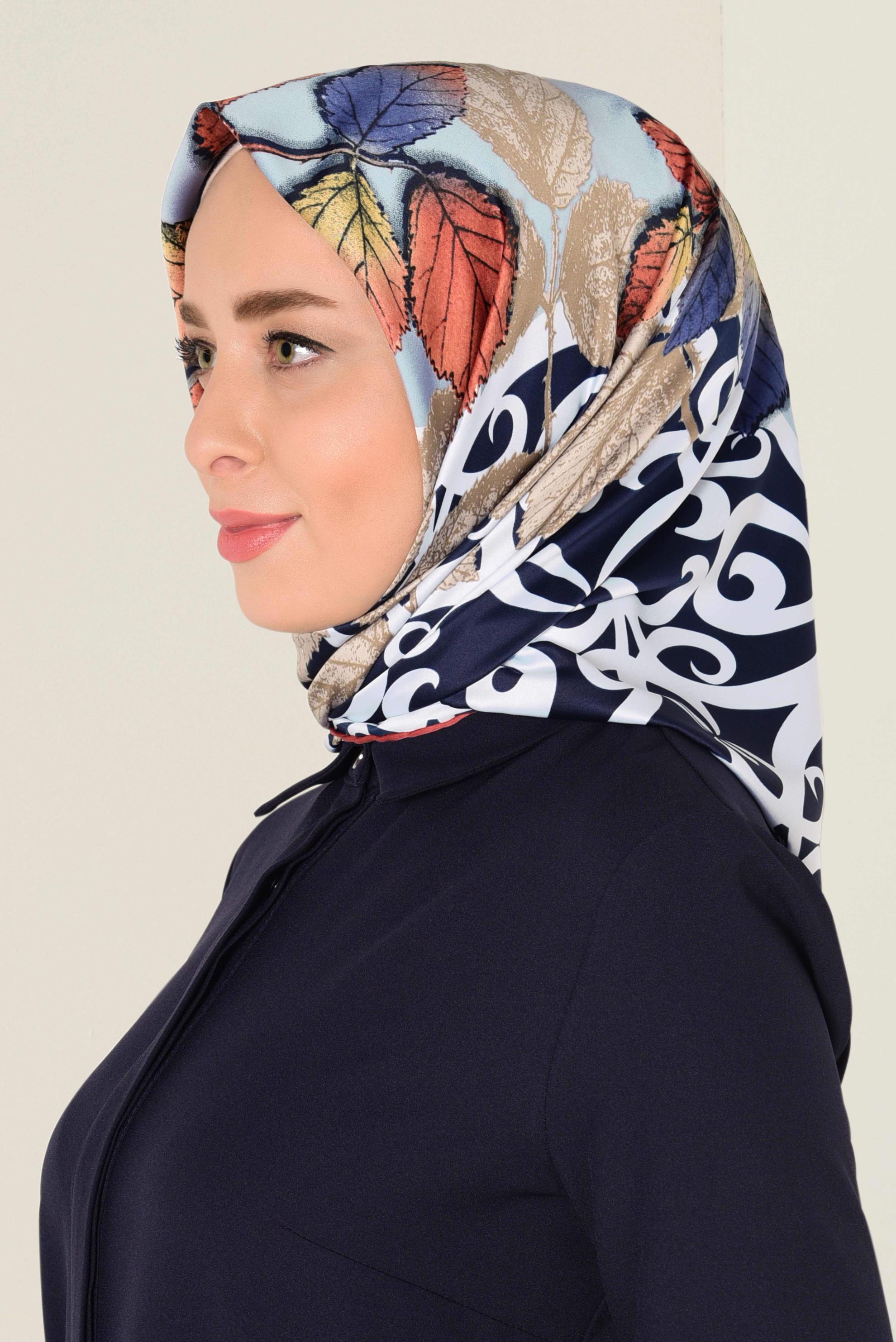 Tesettür giyim LACİVERT 12167-1 ALVİNA DESENLİ EŞARP