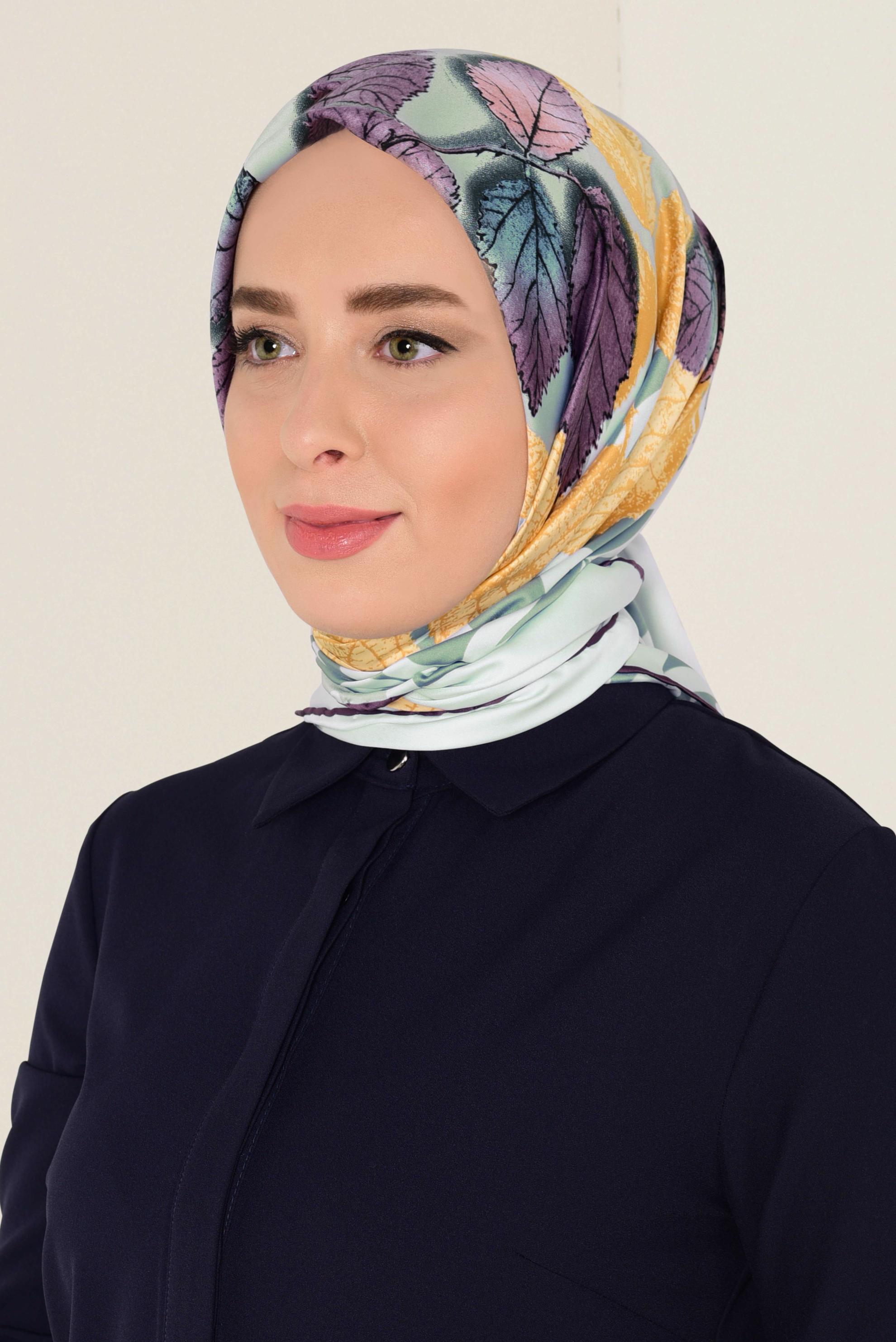 Tesettür giyim YEŞİL 12167-1 ALVİNA DESENLİ EŞARP