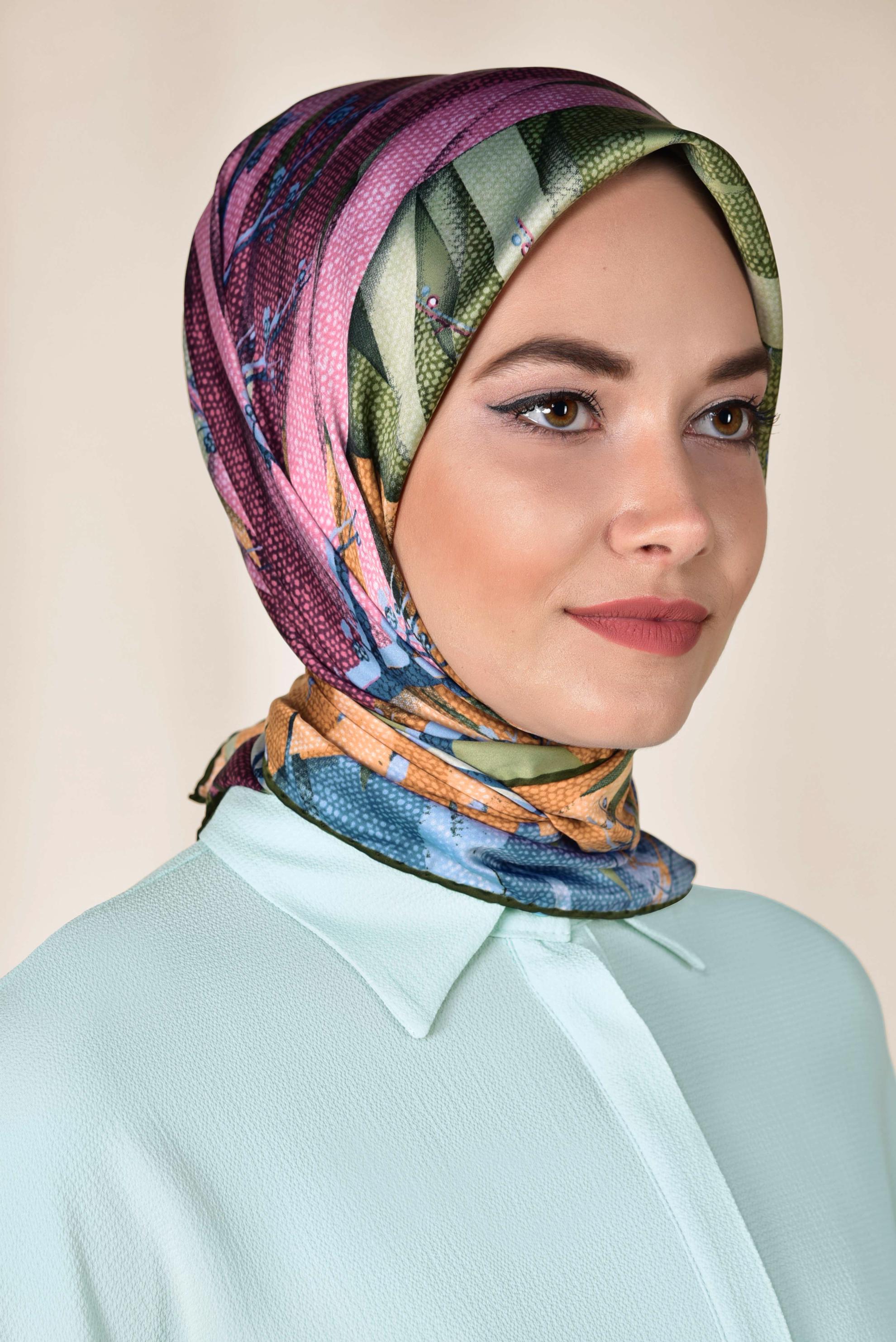 Tesettür giyim YEŞİL 12168-1 ALVİNA DESENLİ EŞARP