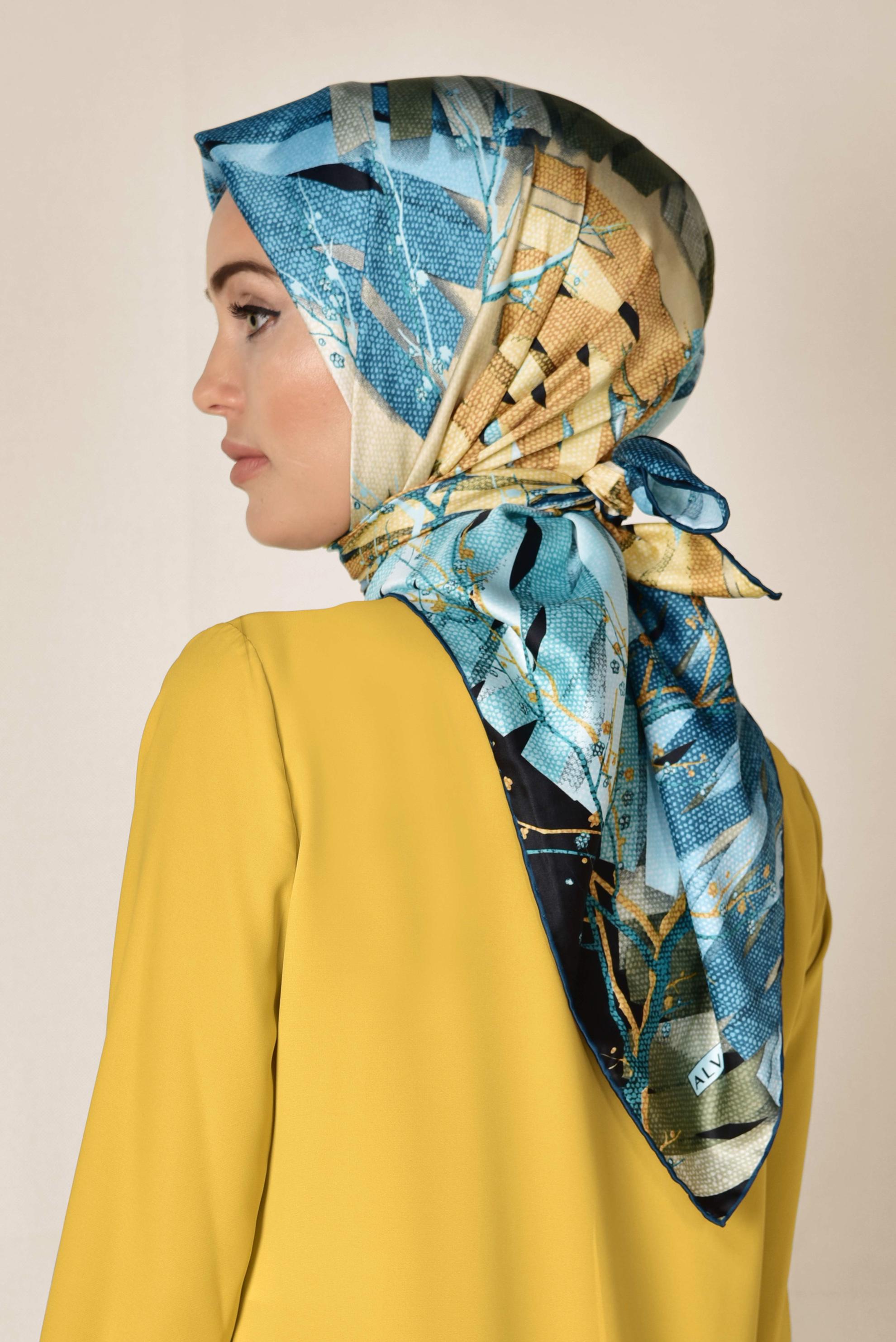 Tesettür giyim MAVİ 12168-1 ALVİNA DESENLİ EŞARP