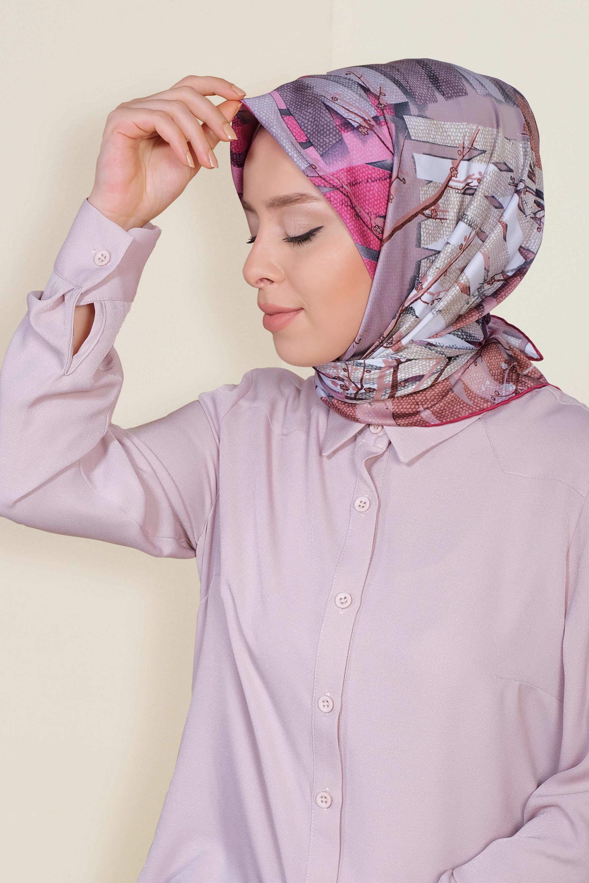 Tesettür giyim PEMBE 12168-1 ALVİNA DESENLİ EŞARP