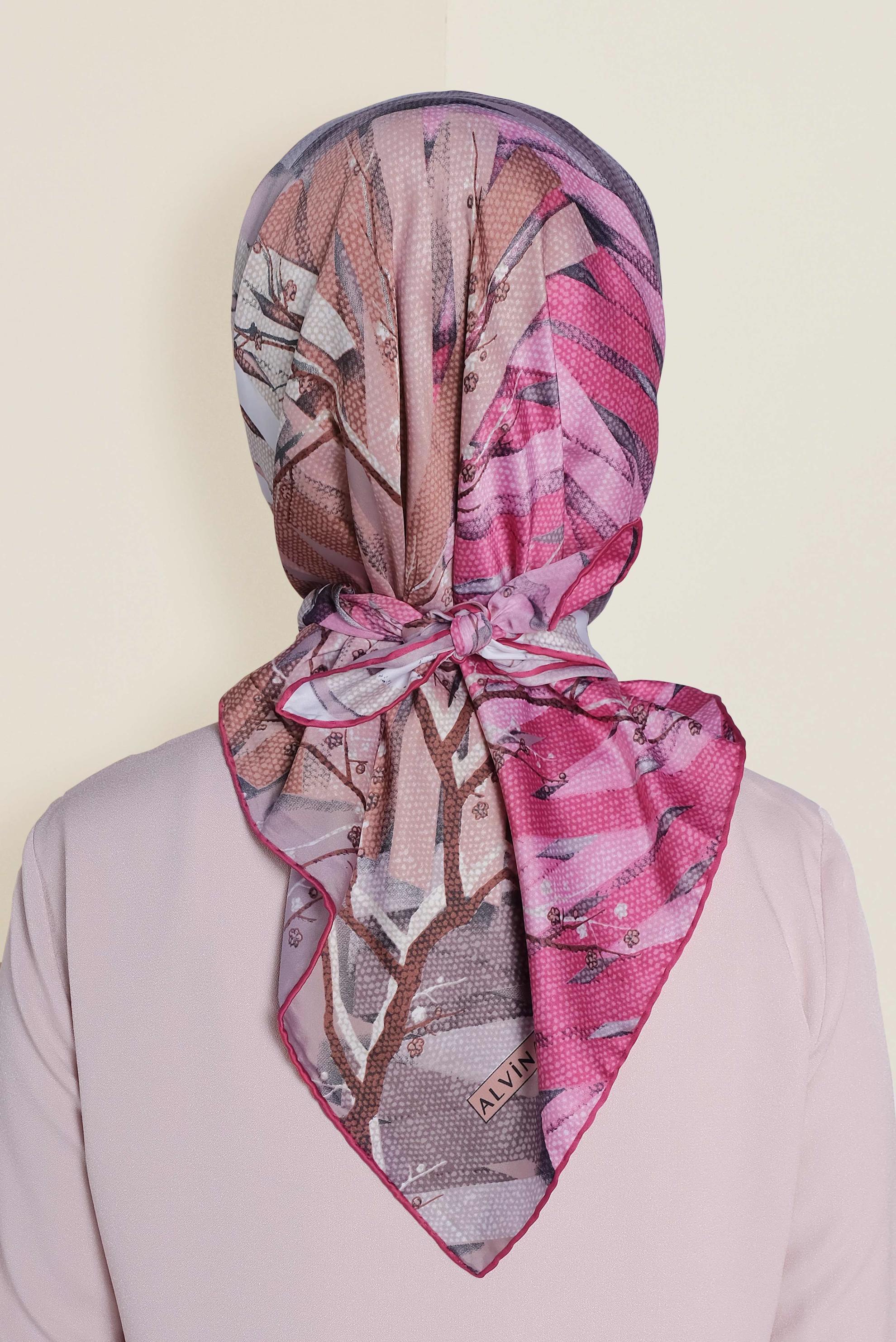 Tesettür giyim PEMBE 12168-1 ALVİNA DESENLİ EŞARP