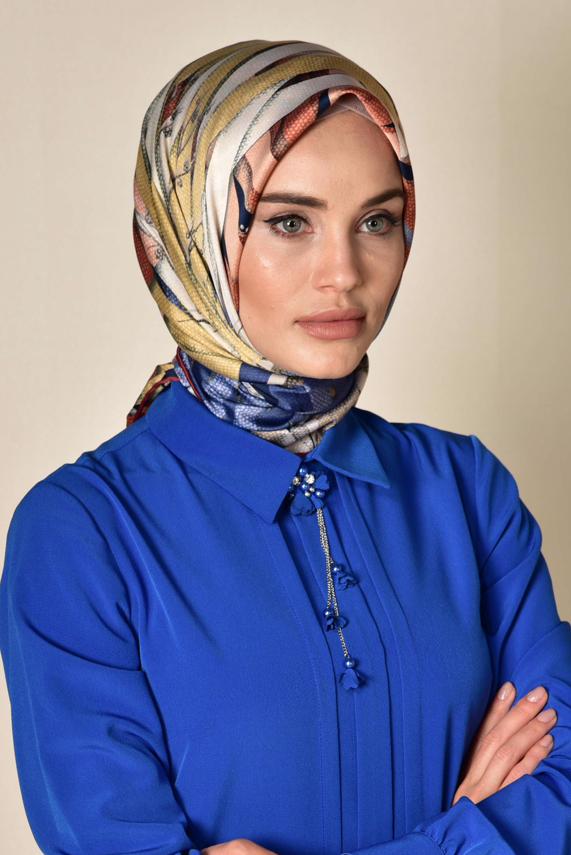 Tesettür giyim LACİVERT 12168-1 ALVİNA DESENLİ EŞARP