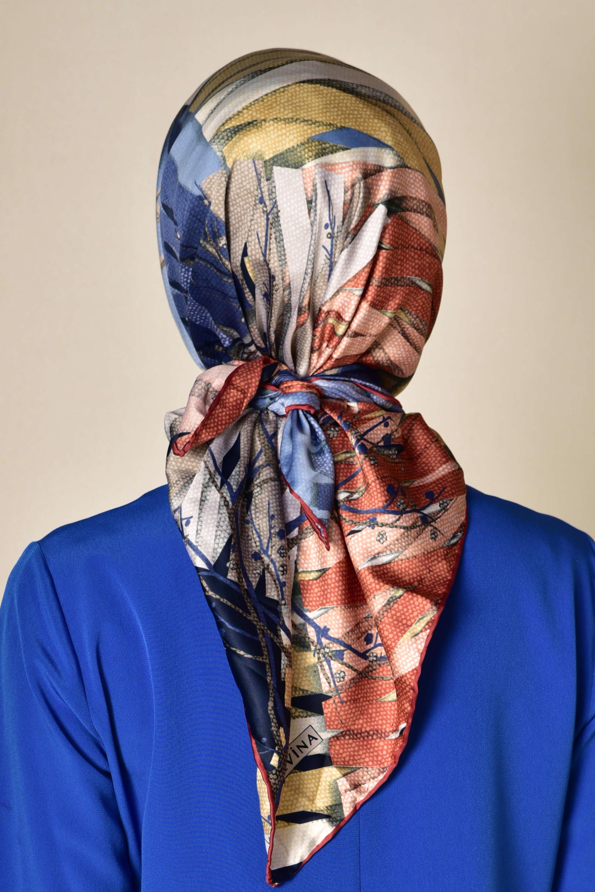 Tesettür giyim LACİVERT 12168-1 ALVİNA DESENLİ EŞARP