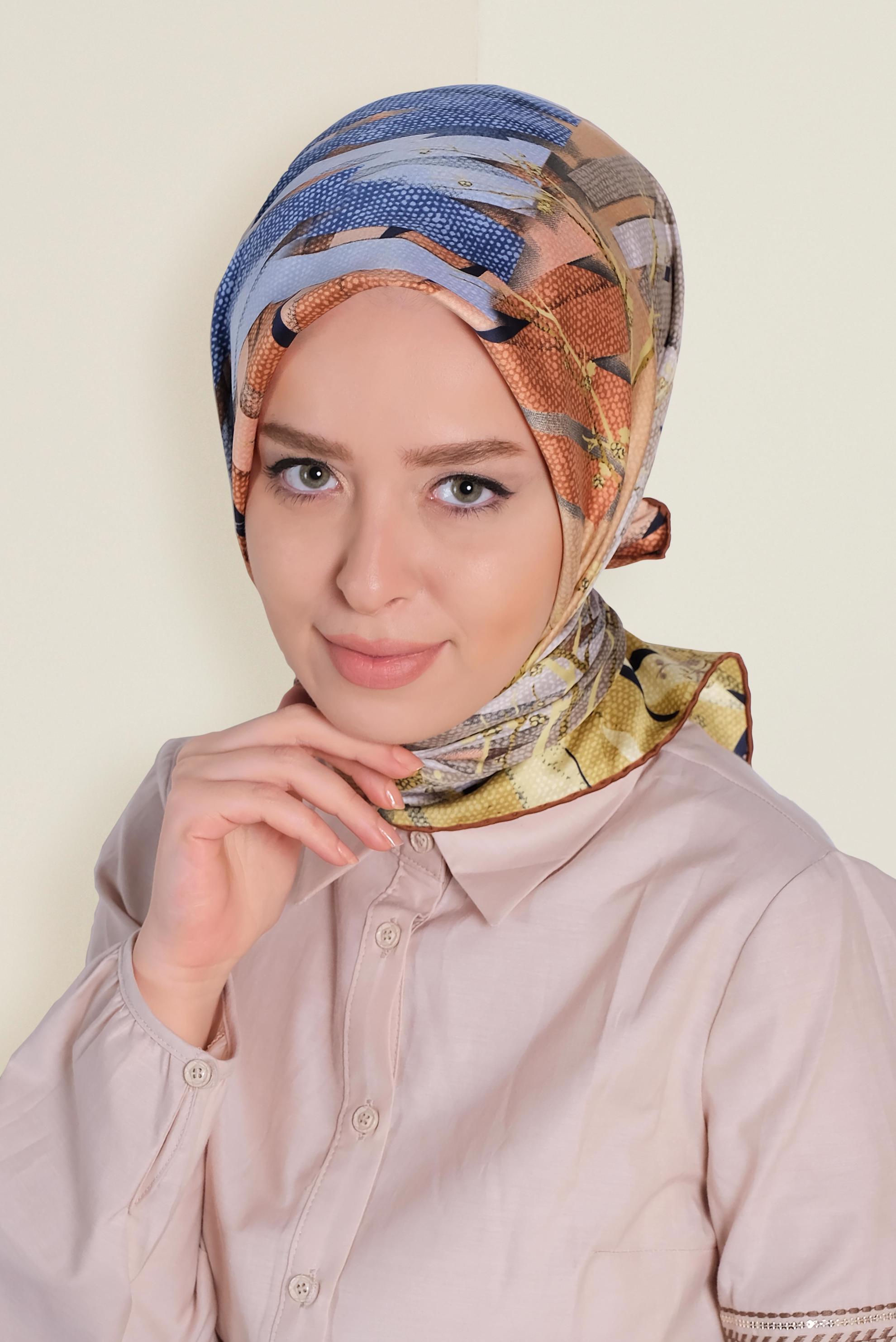 Tesettür giyim LACİVERT 12168-1 ALVİNA DESENLİ EŞARP