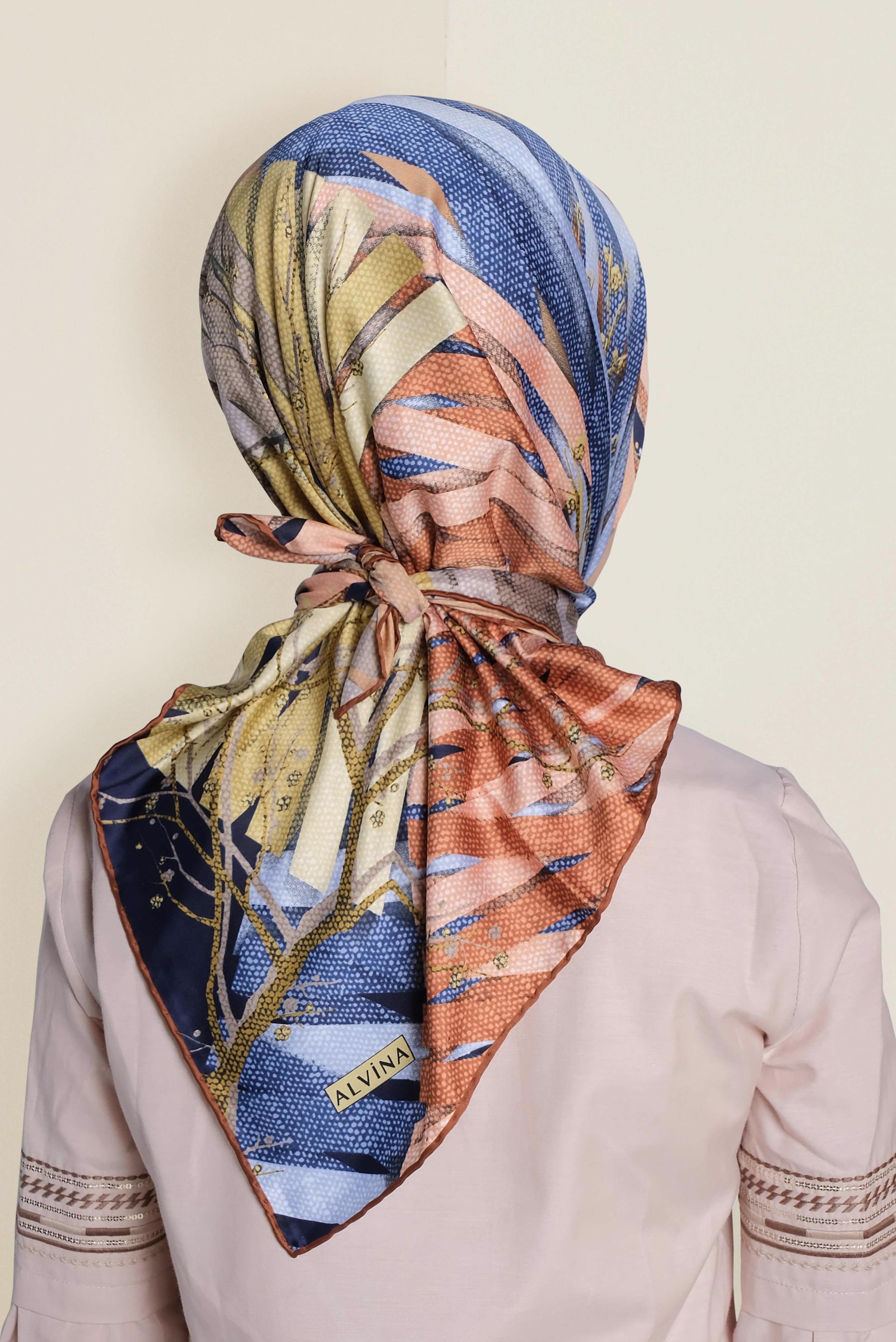 Tesettür giyim LACİVERT 12168-1 ALVİNA DESENLİ EŞARP