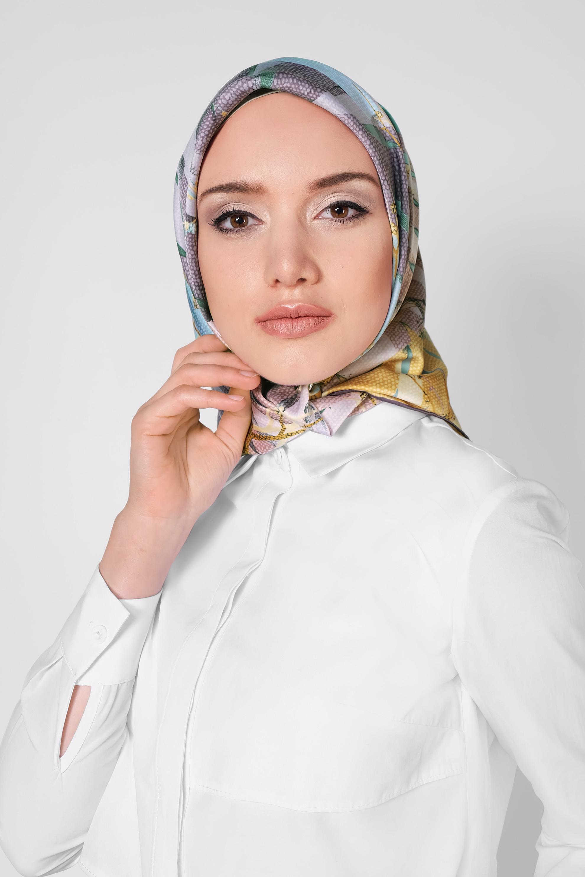 Tesettür giyim YEŞİL 12168-1 ALVİNA DESENLİ EŞARP