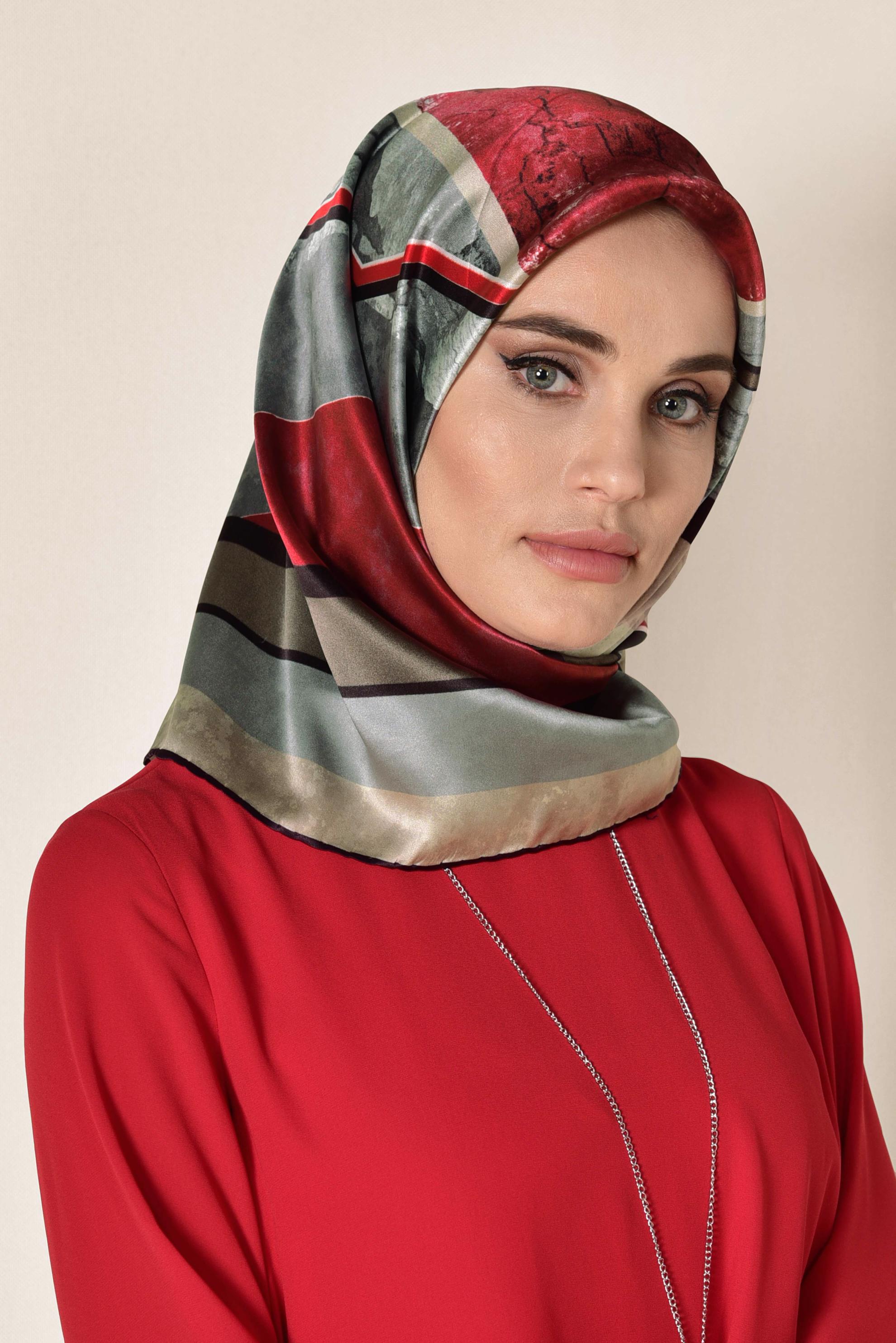 Tesettür giyim KIRMIZI 18236-1 ALVİNA İPEK EŞARP