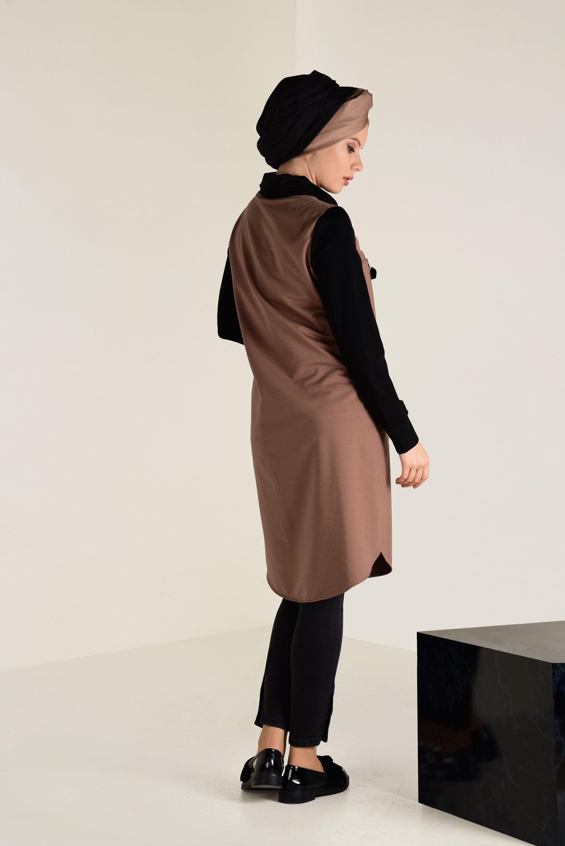 Tesettür giyim SARI TAŞ BASKILI EŞOFMAN TUNİK 4535