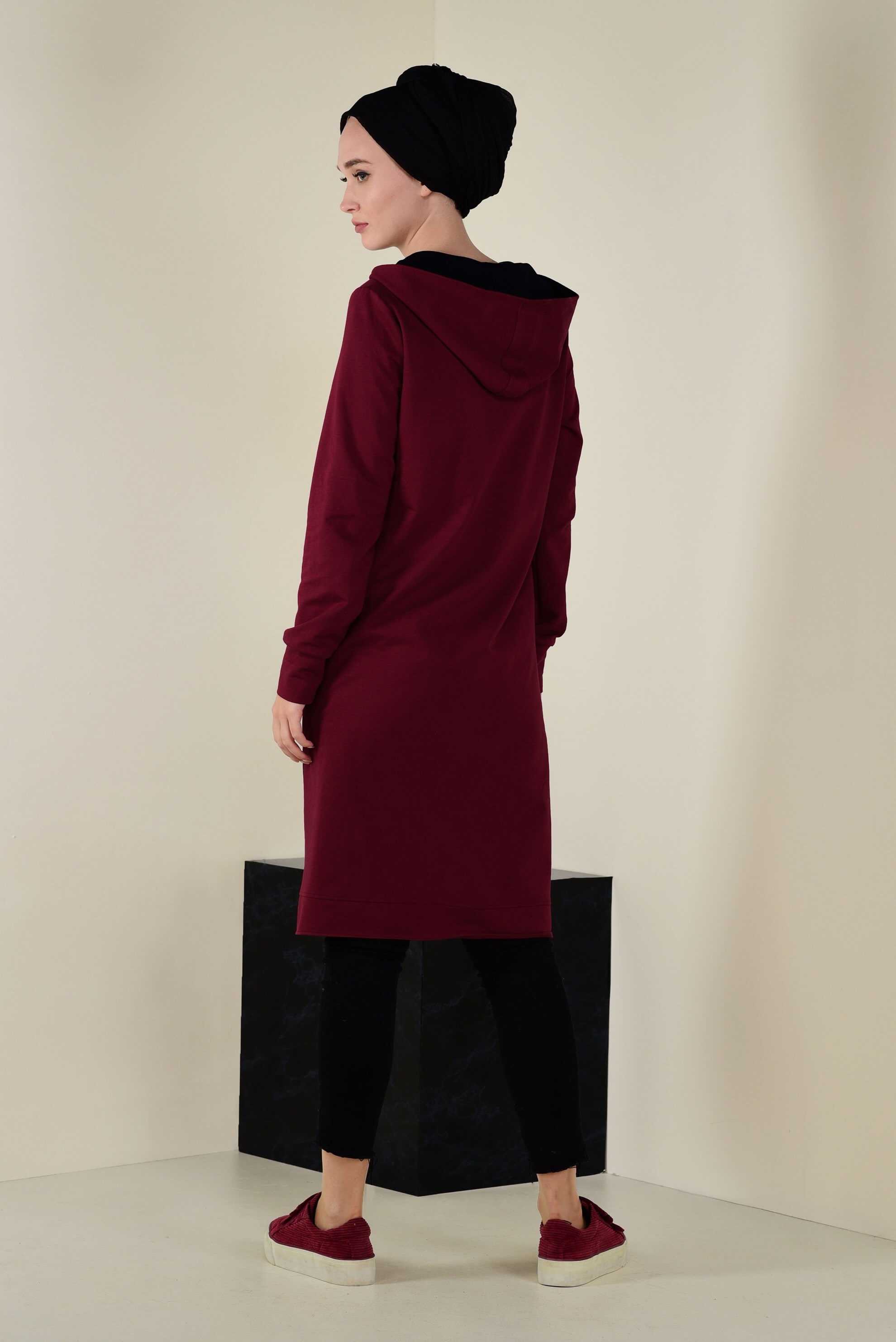 Tesettür giyim BORDO BONCUK İŞLEMELİ EŞOFMAN TUNİK 4536 