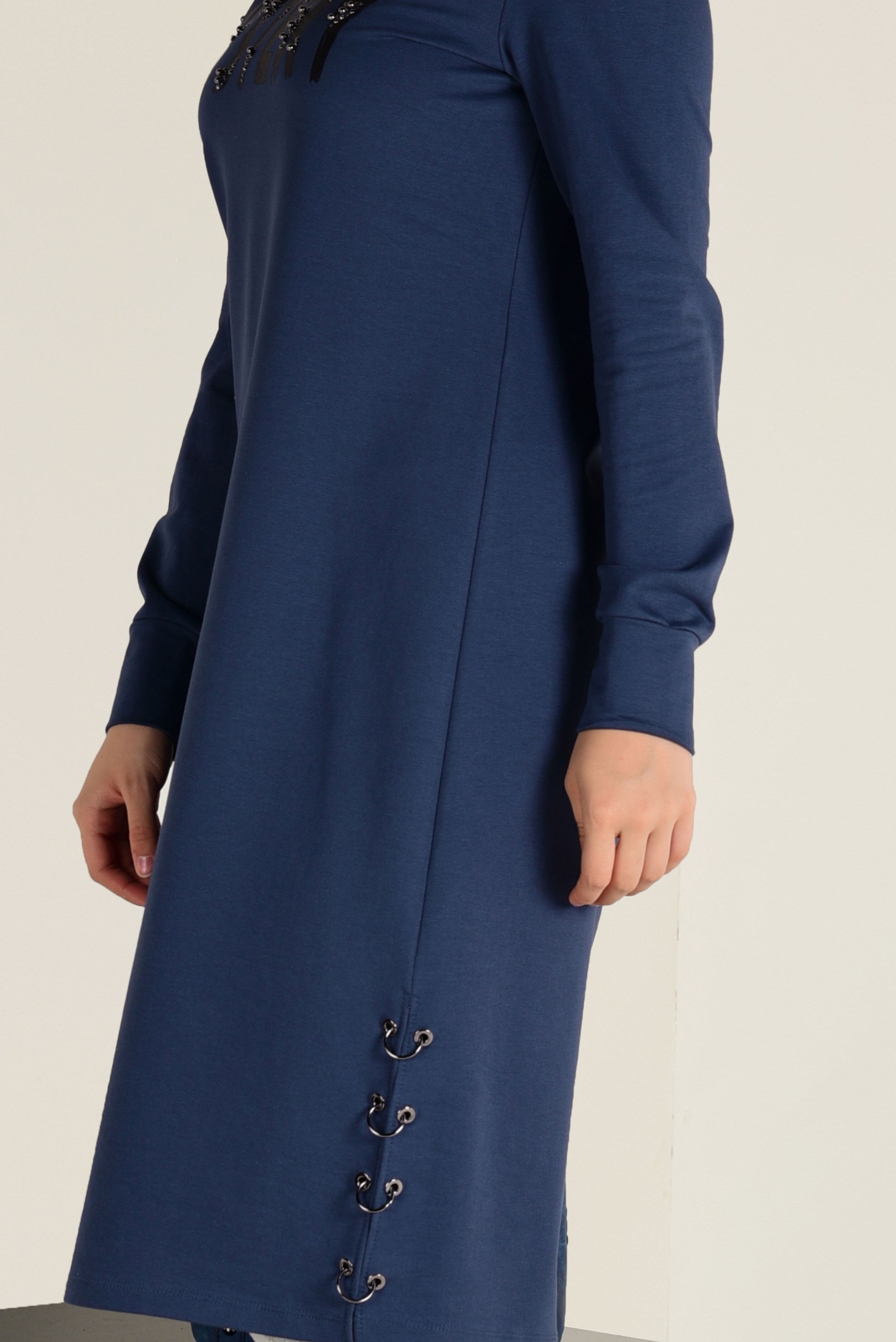 Tesettür giyim LACİVERT  TAŞ BASKILI EŞOFMAN TUNİK 4537 