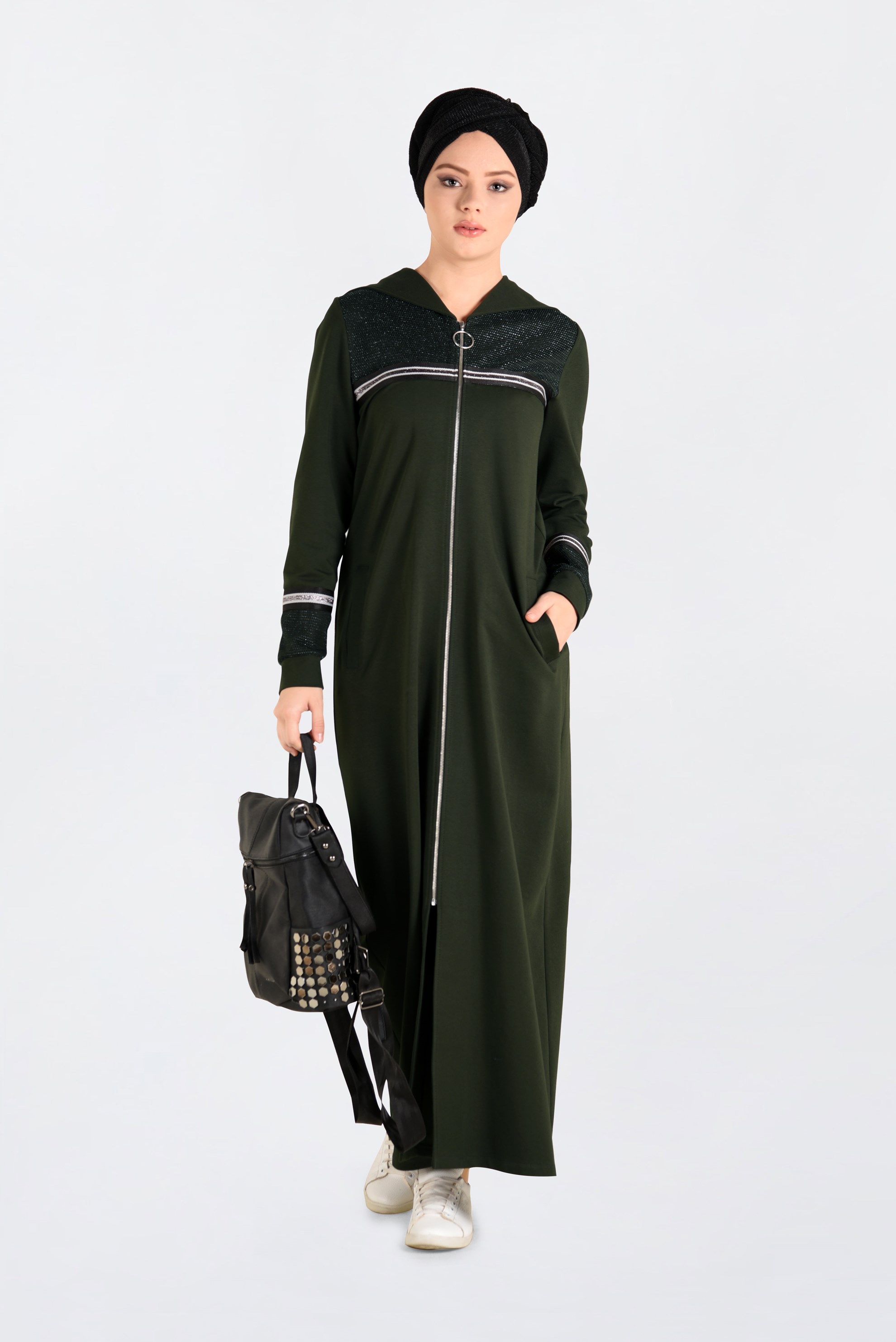 Tesettür giyim HAKİ  ŞERİT DETAYLI EŞOFMAN TUNİK 4538