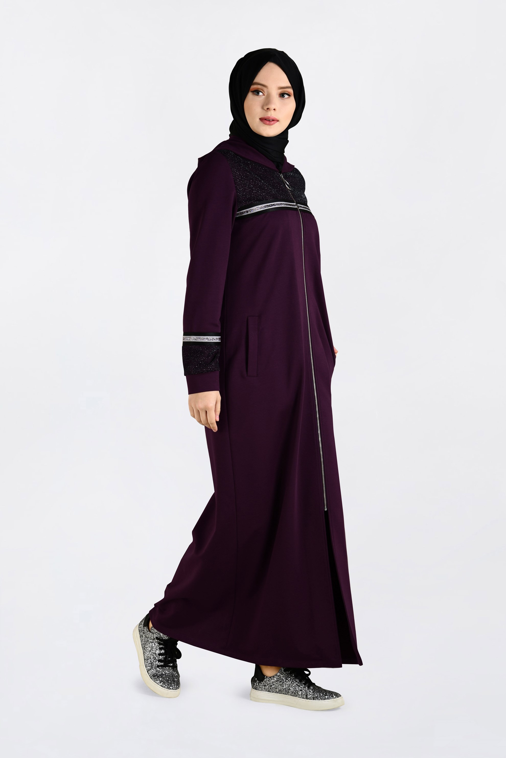 Tesettür giyim MOR  ŞERİT DETAYLI EŞOFMAN TUNİK 4538