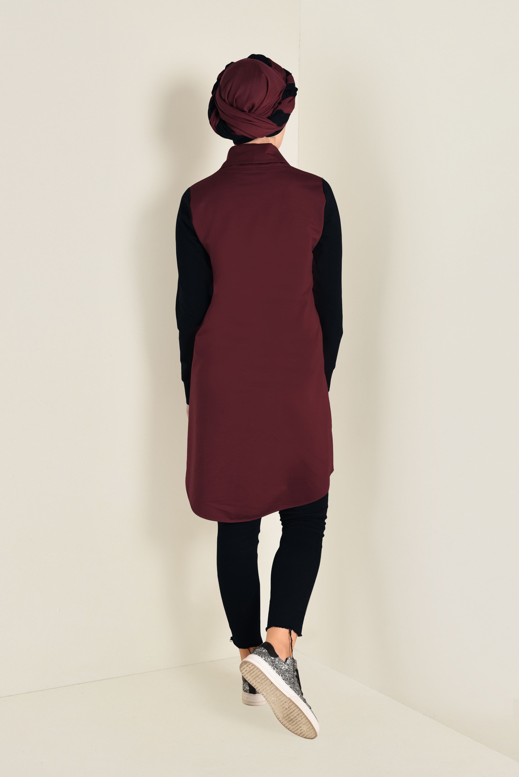 Tesettür giyim BORDO BALIKÇI YAKA EŞOFMAN TUNİK 4544