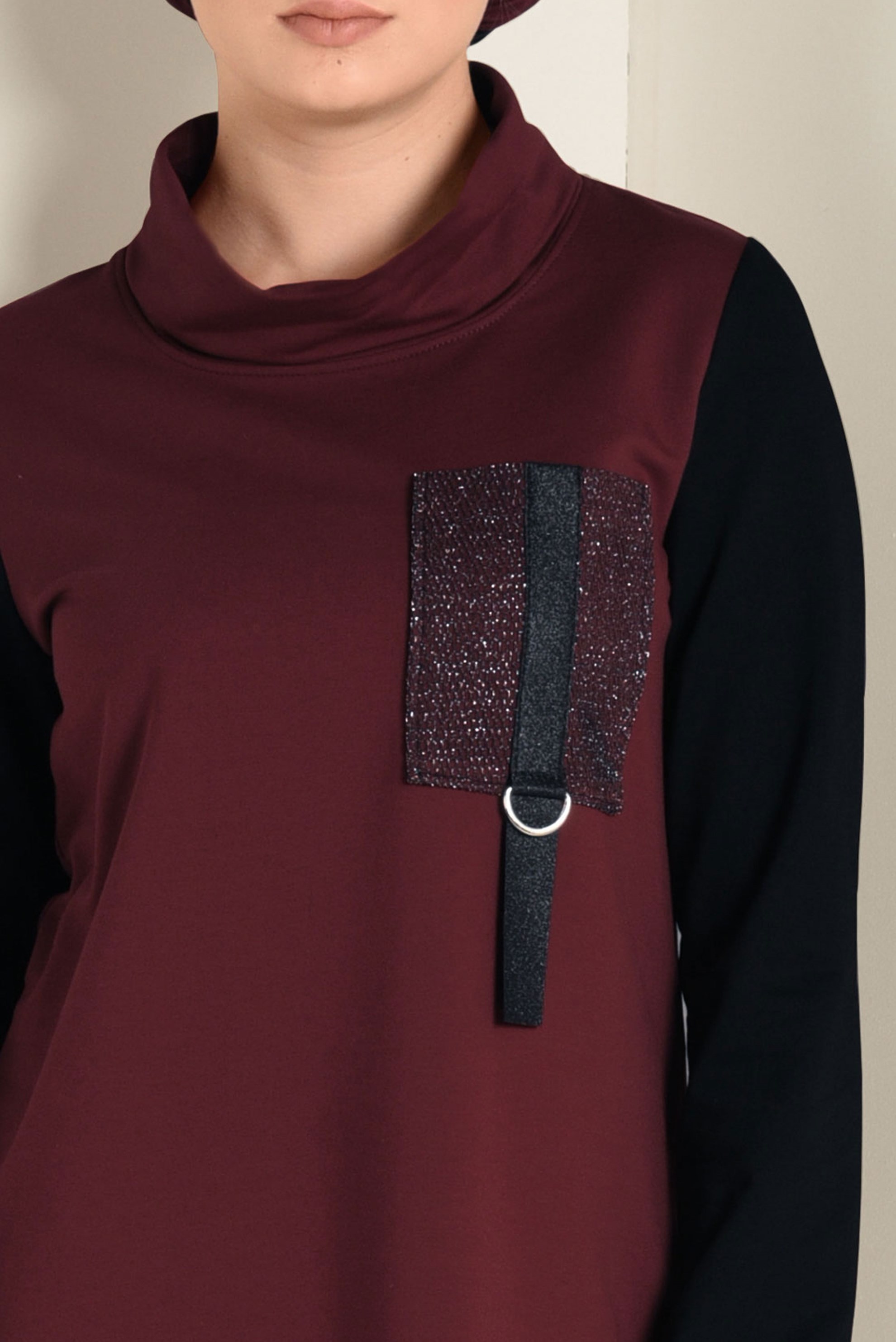 Tesettür giyim BORDO BALIKÇI YAKA EŞOFMAN TUNİK 4544