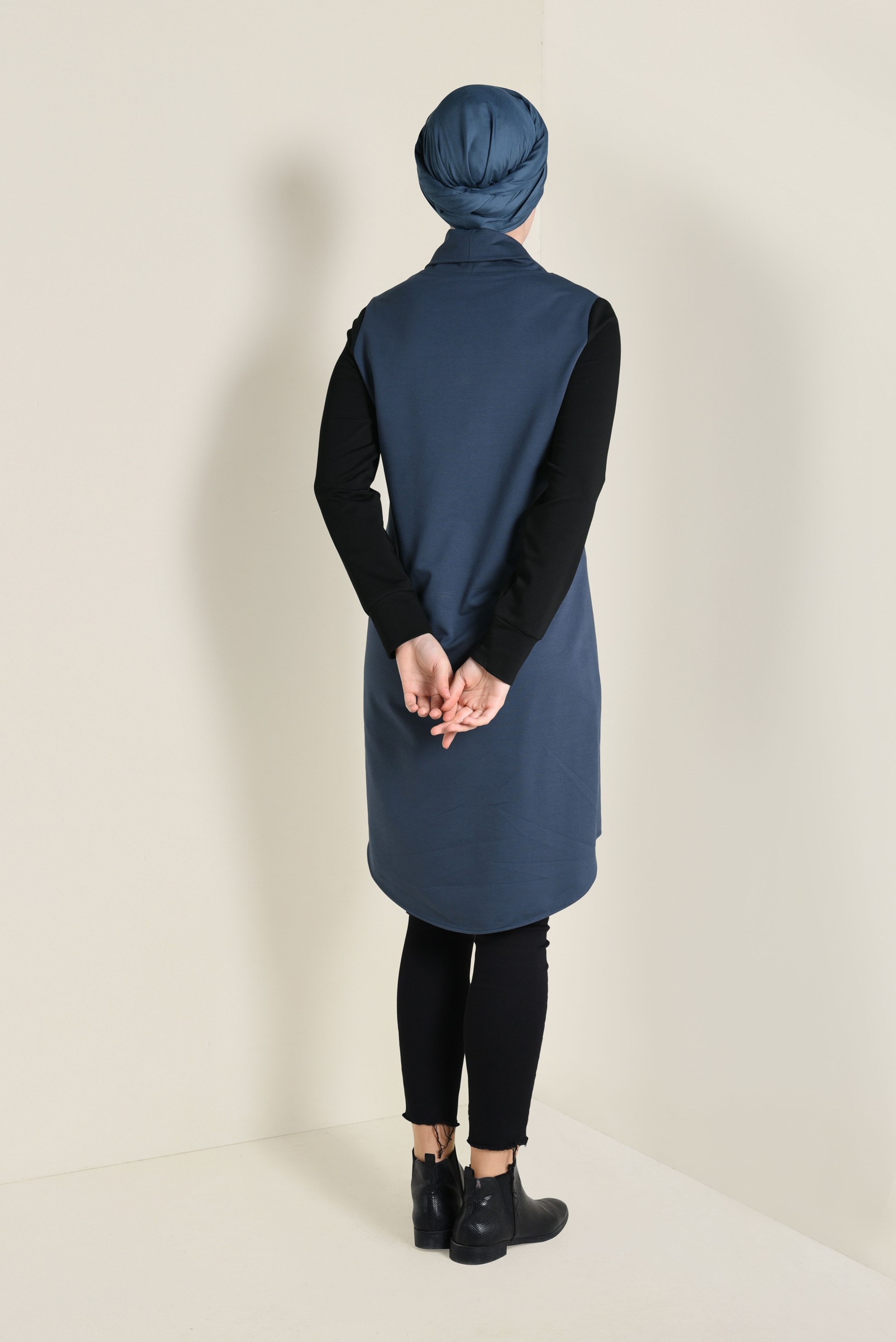 Tesettür giyim LACİVERT BALIKÇI YAKA EŞOFMAN TUNİK 4544