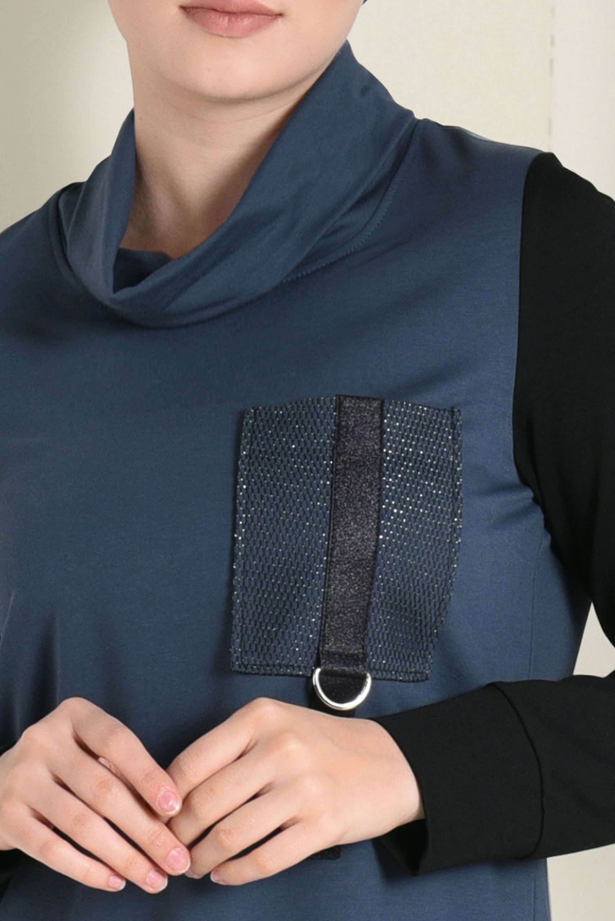 Tesettür giyim LACİVERT BALIKÇI YAKA EŞOFMAN TUNİK 4544