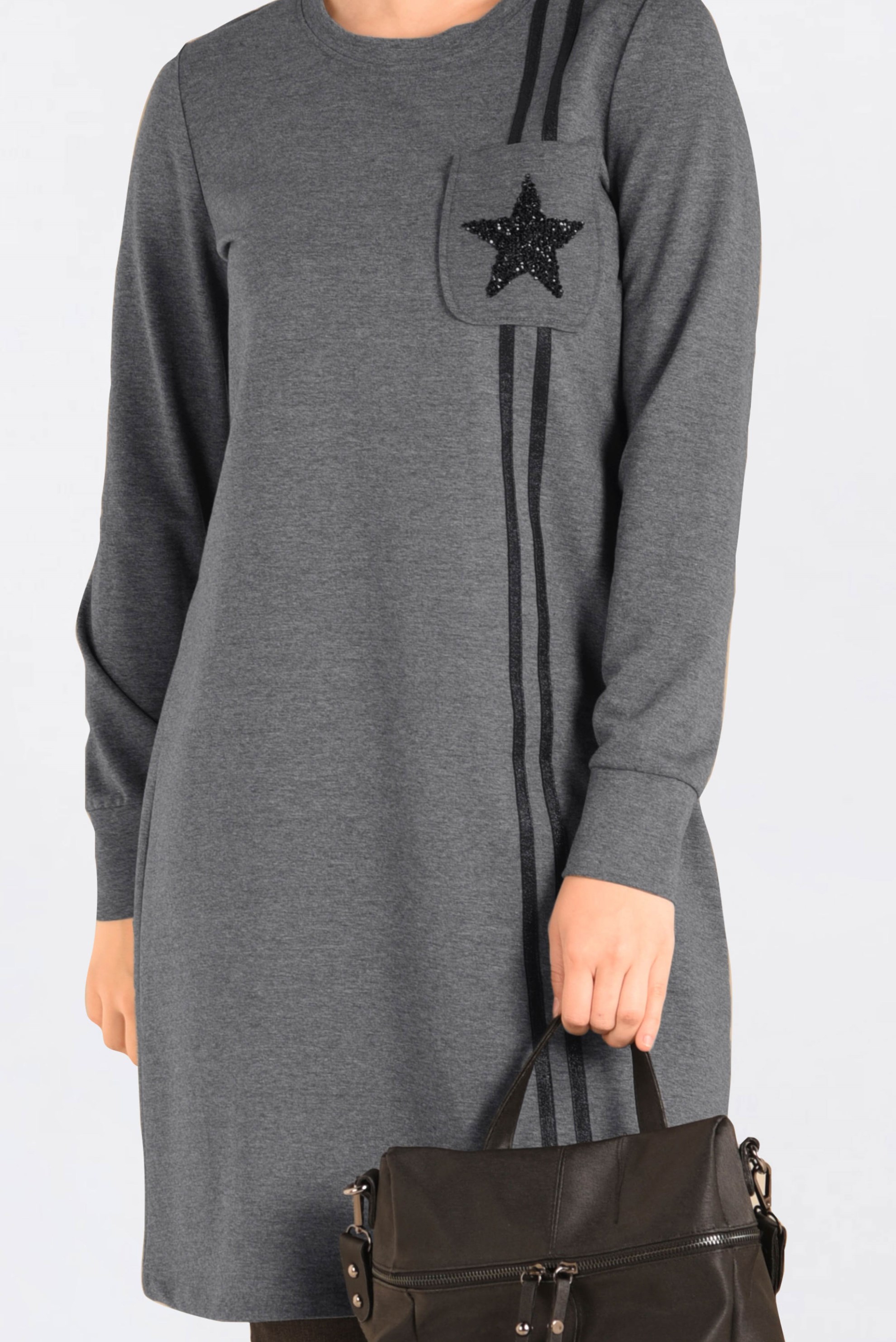 Tesettür giyim GRİ CEP DETAYLI EŞOFMAN TUNİK 4546