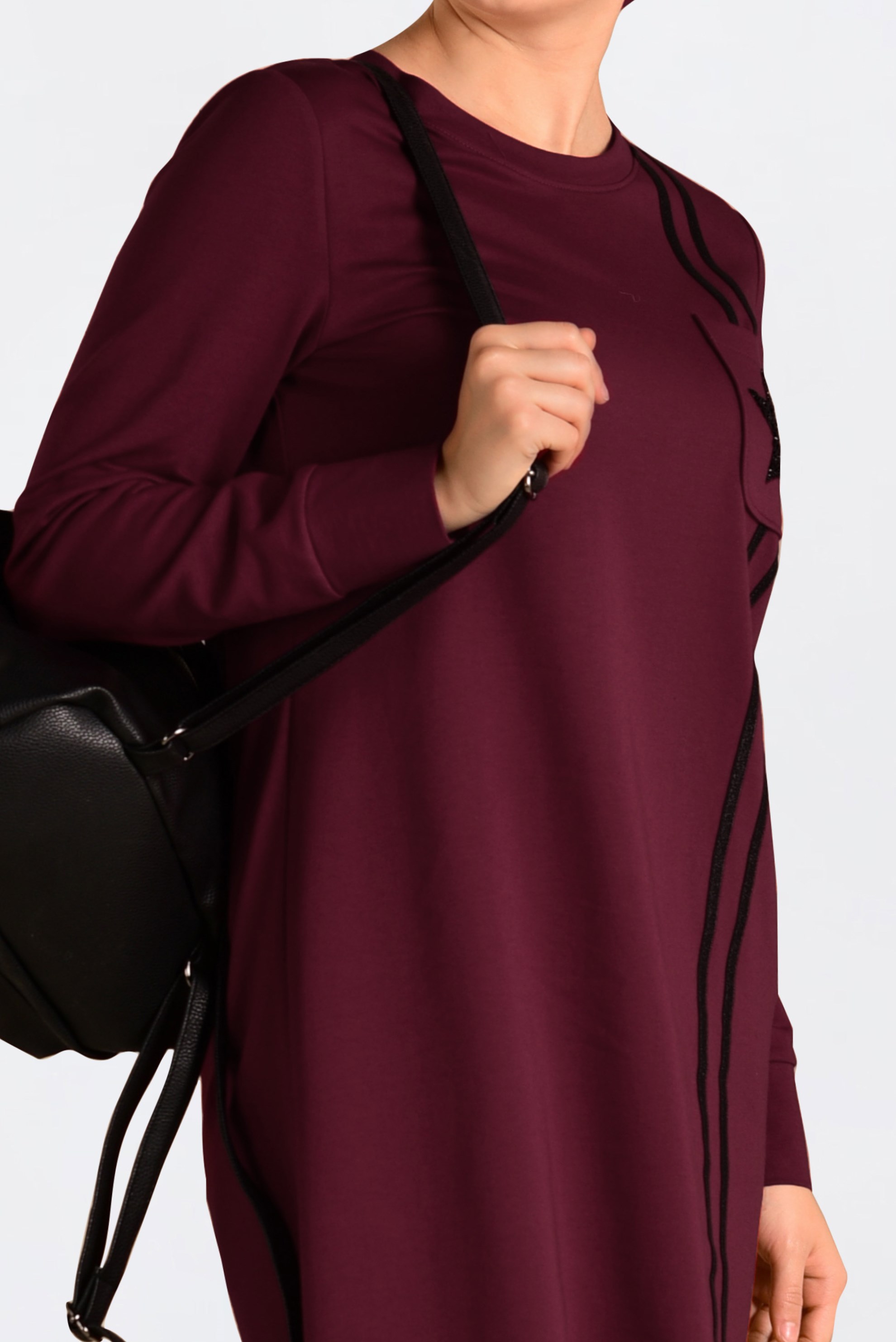 Tesettür giyim BORDO CEP DETAYLI EŞOFMAN TUNİK 4546