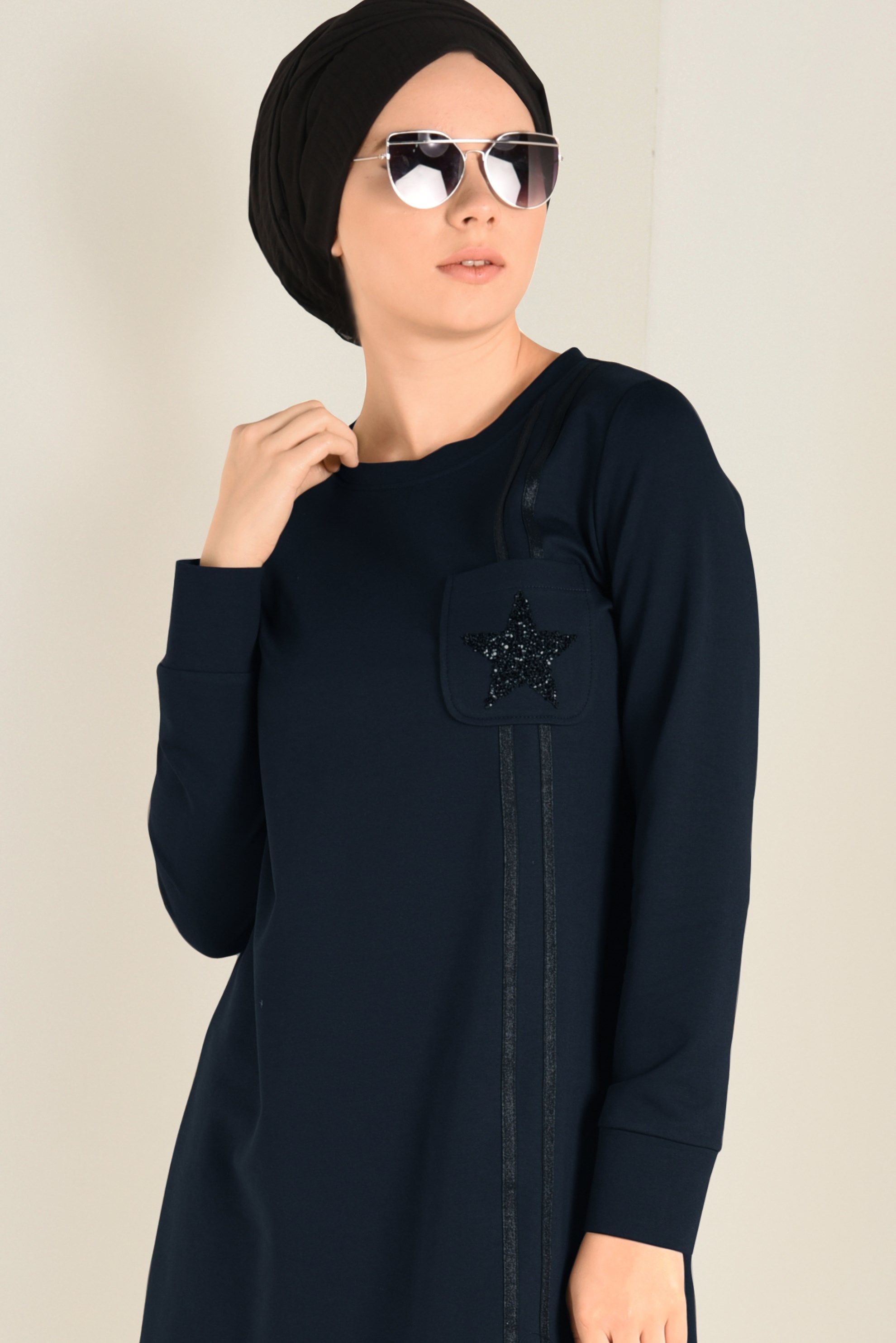 Tesettür giyim LACİVERT CEP DETAYLI EŞOFMAN TUNİK 4546