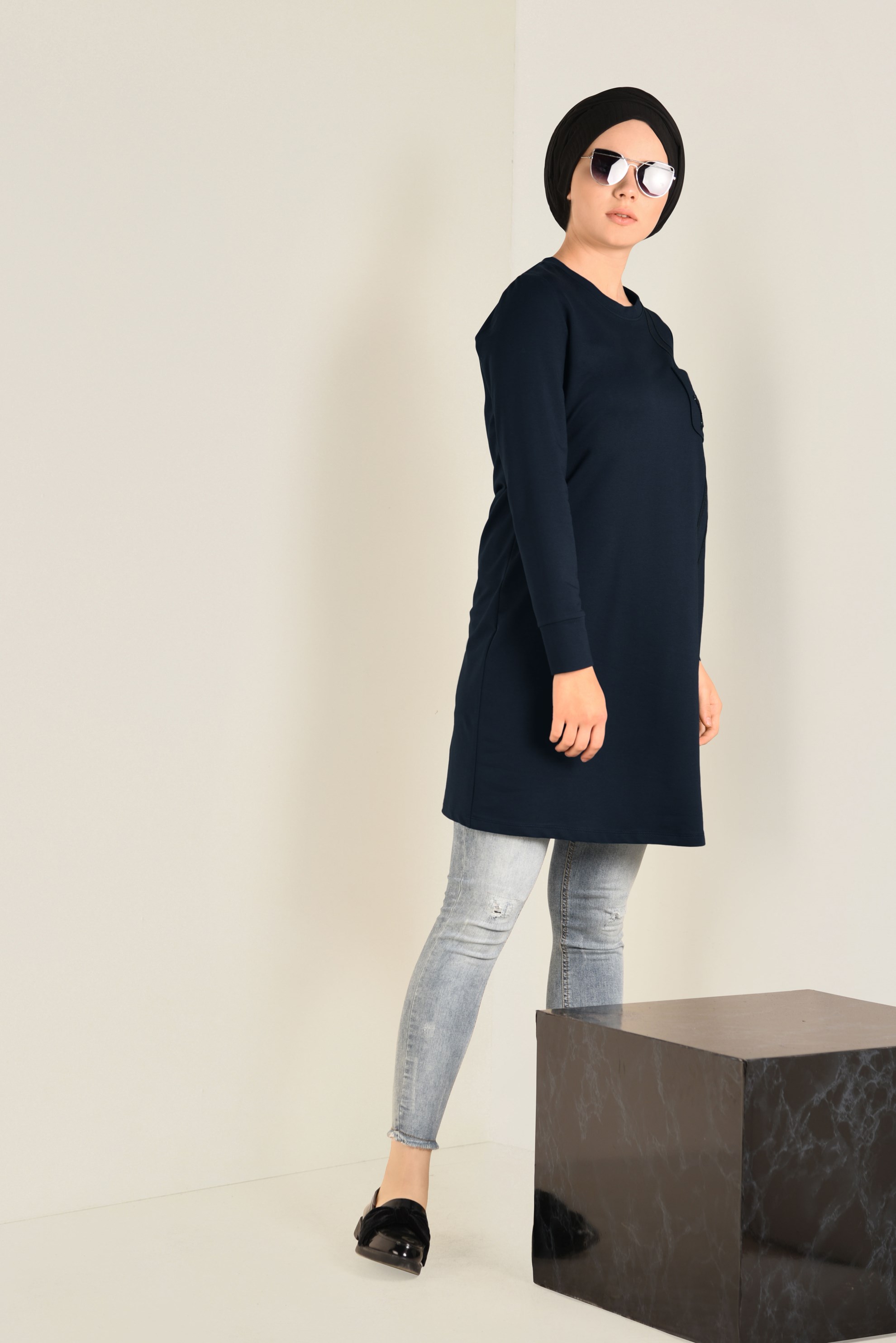 Tesettür giyim LACİVERT CEP DETAYLI EŞOFMAN TUNİK 4546