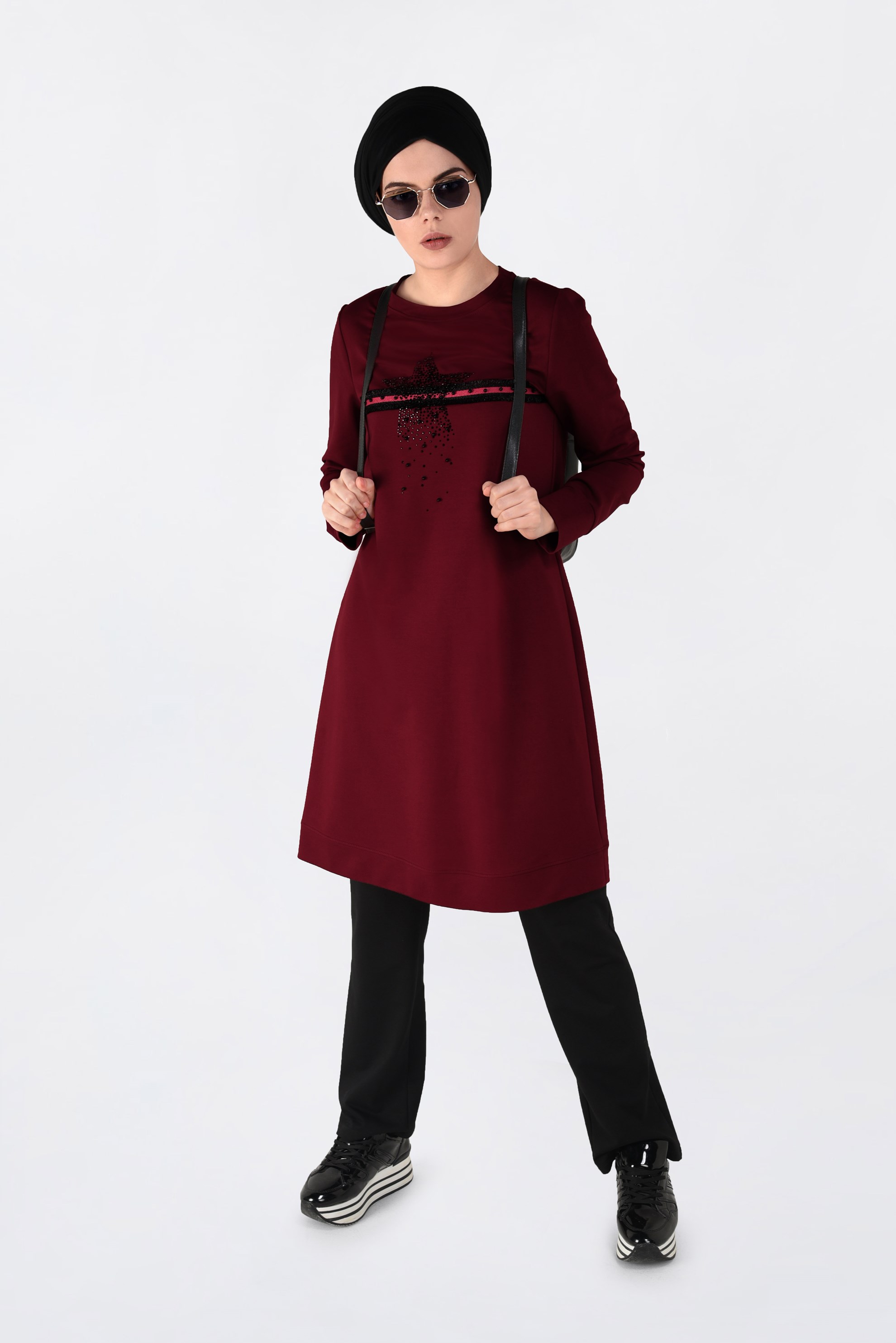 Tesettür giyim BORDO BONCUKLU 2Lİ EŞOFMAN TAKIM 4551 