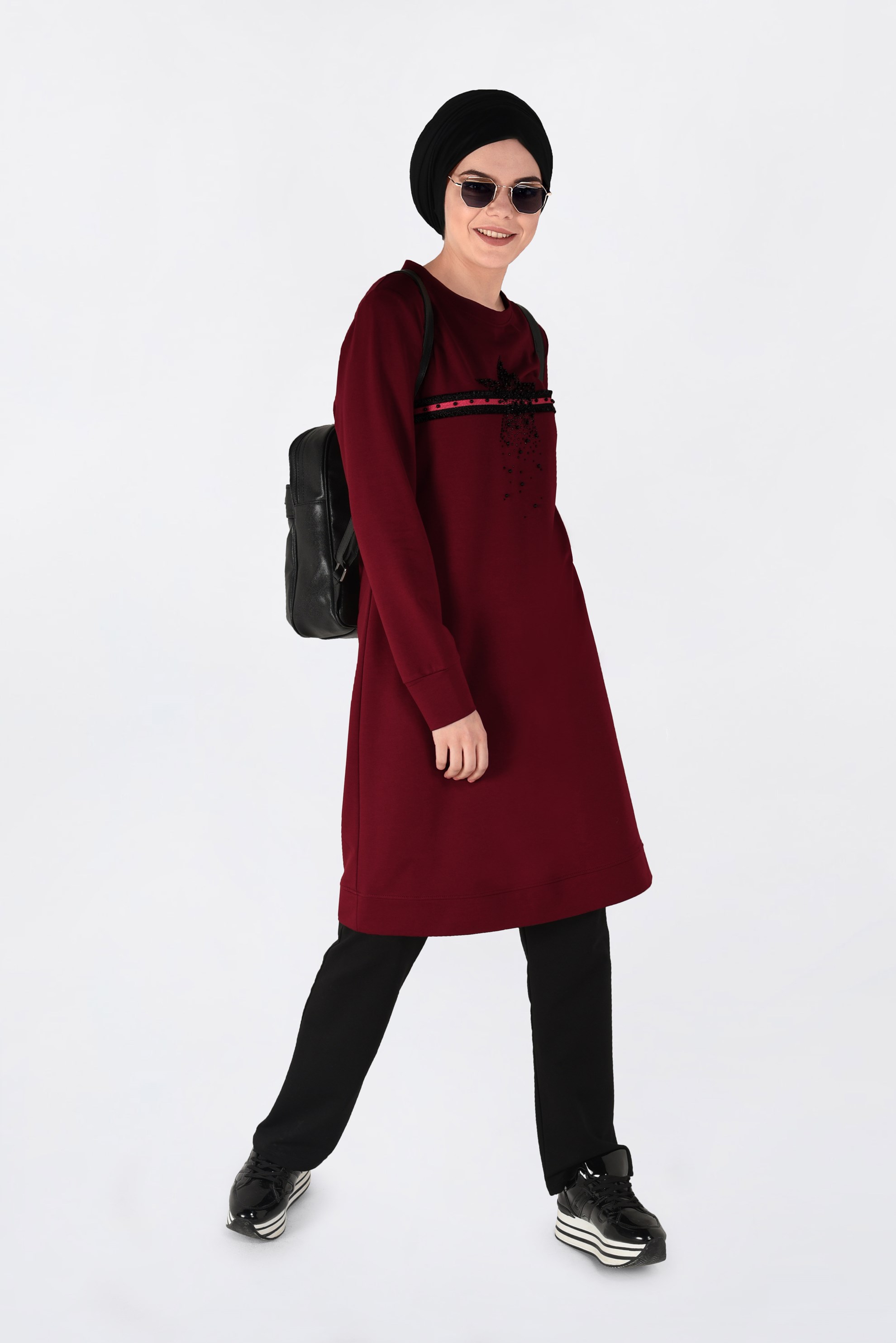 Tesettür giyim BORDO BONCUKLU 2Lİ EŞOFMAN TAKIM 4551 