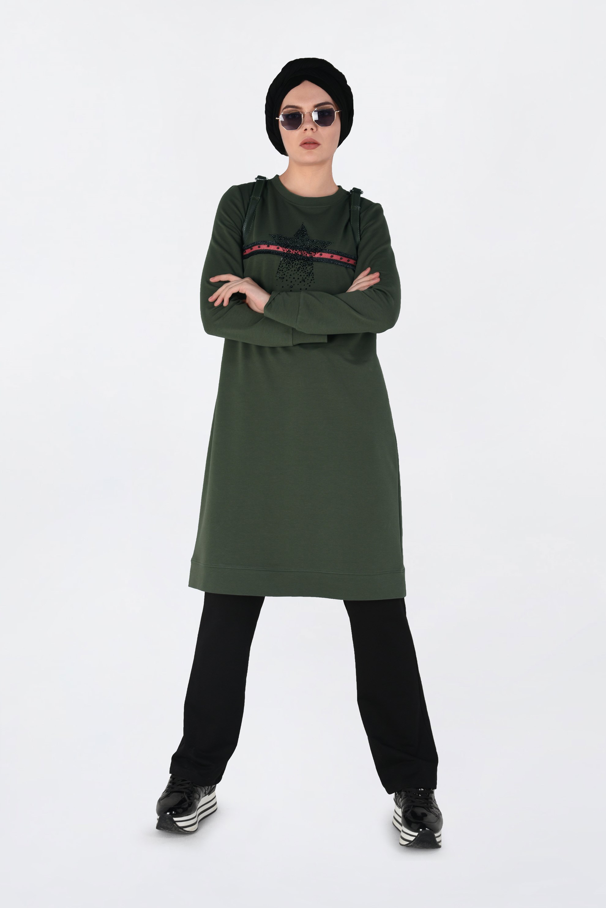 Tesettür giyim HAKİ BONCUKLU 2Lİ EŞOFMAN TAKIM 4551 