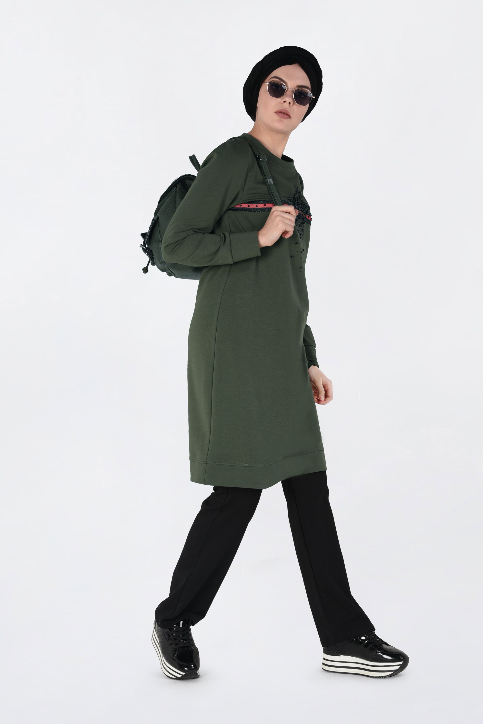 Tesettür giyim HAKİ BONCUKLU 2Lİ EŞOFMAN TAKIM 4551 