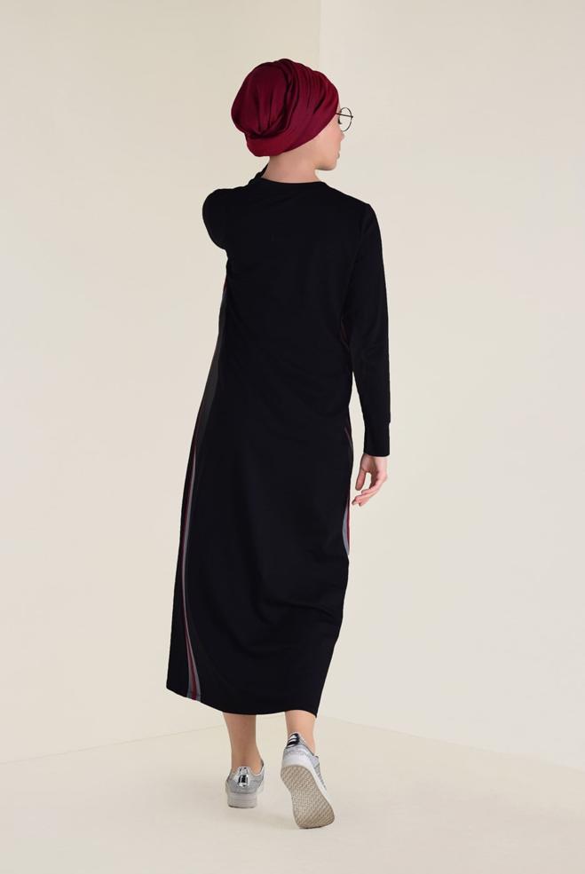 Hijab clothing BLACK PRINTED SPORT DRESS 4555 - ALVİNA