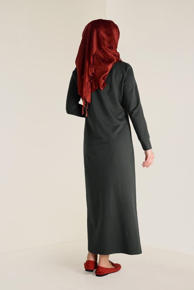 Hijab clothing KHAKI PRINTED SPORT DRESS 4555 - ALVİNA