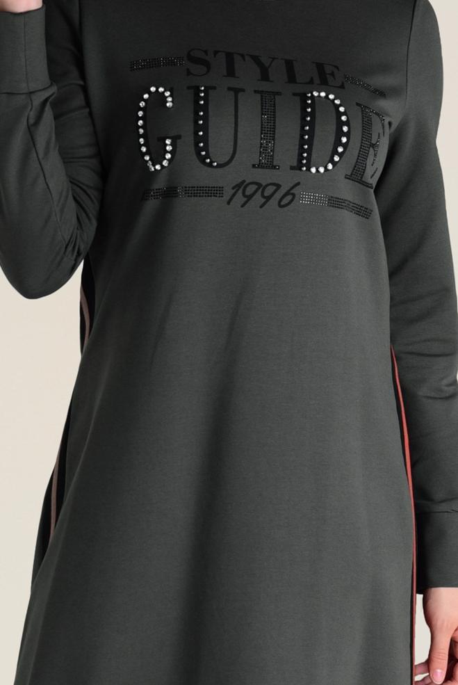 Hijab clothing KHAKI PRINTED SPORT DRESS 4555 - ALVİNA