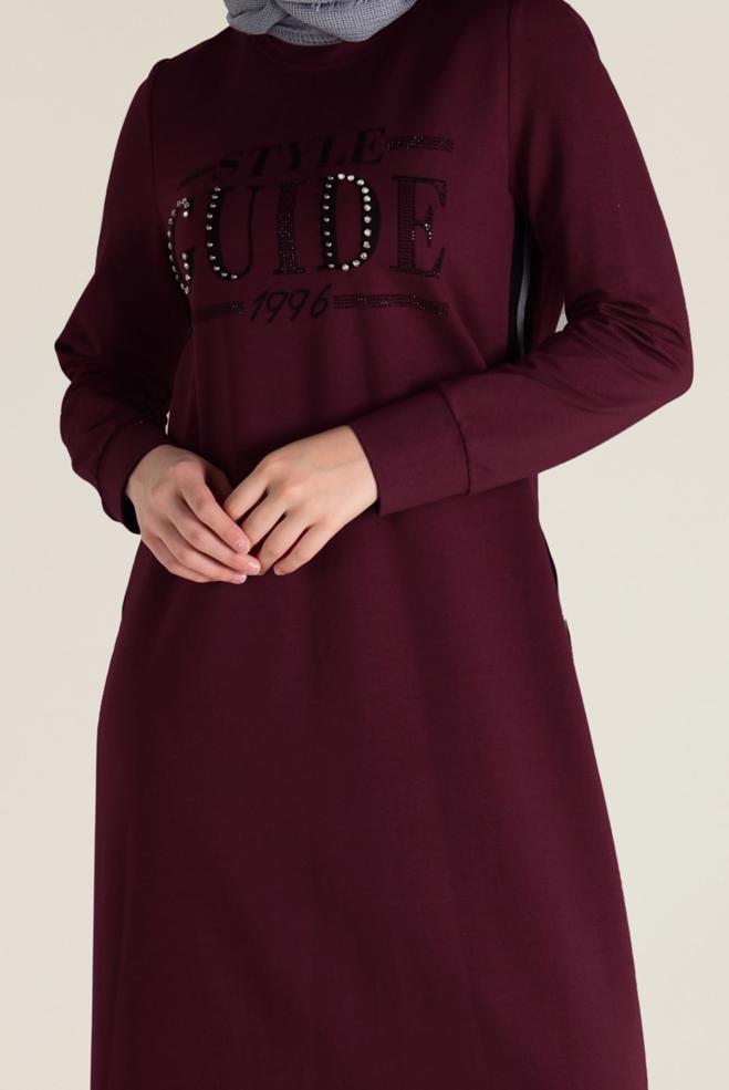 Hijab clothing CLARET RED PRINTED SPORT DRESS 4555 - ALVİNA