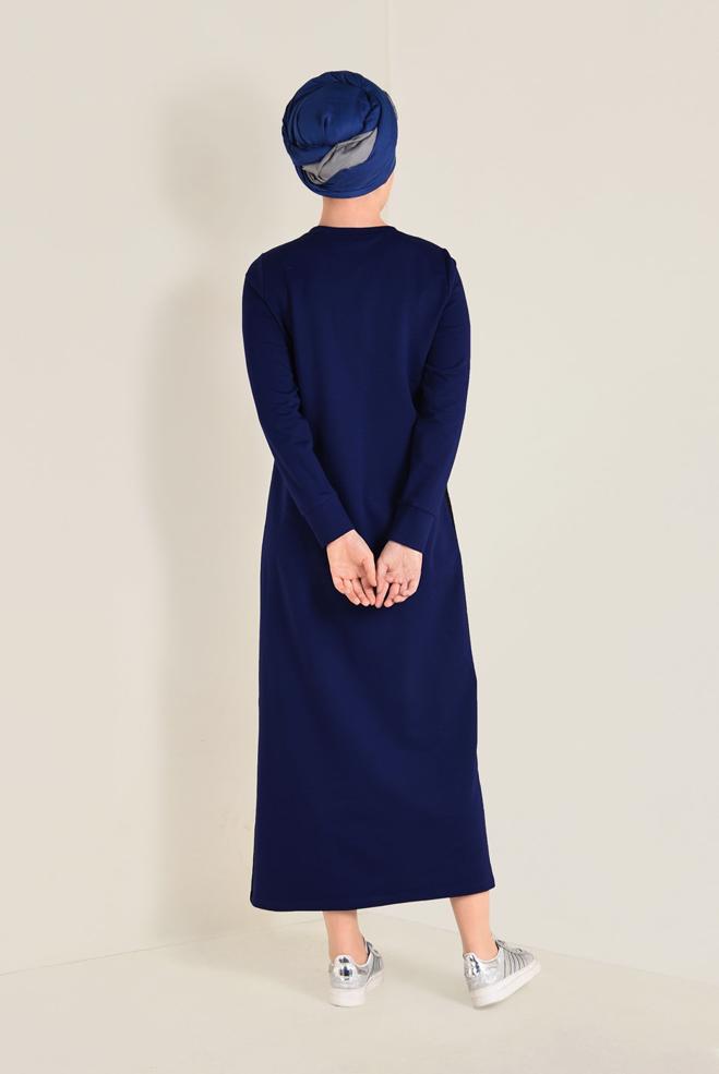 Hijab clothing NAVY BLUE PRINTED SPORT DRESS 4555 - ALVİNA
