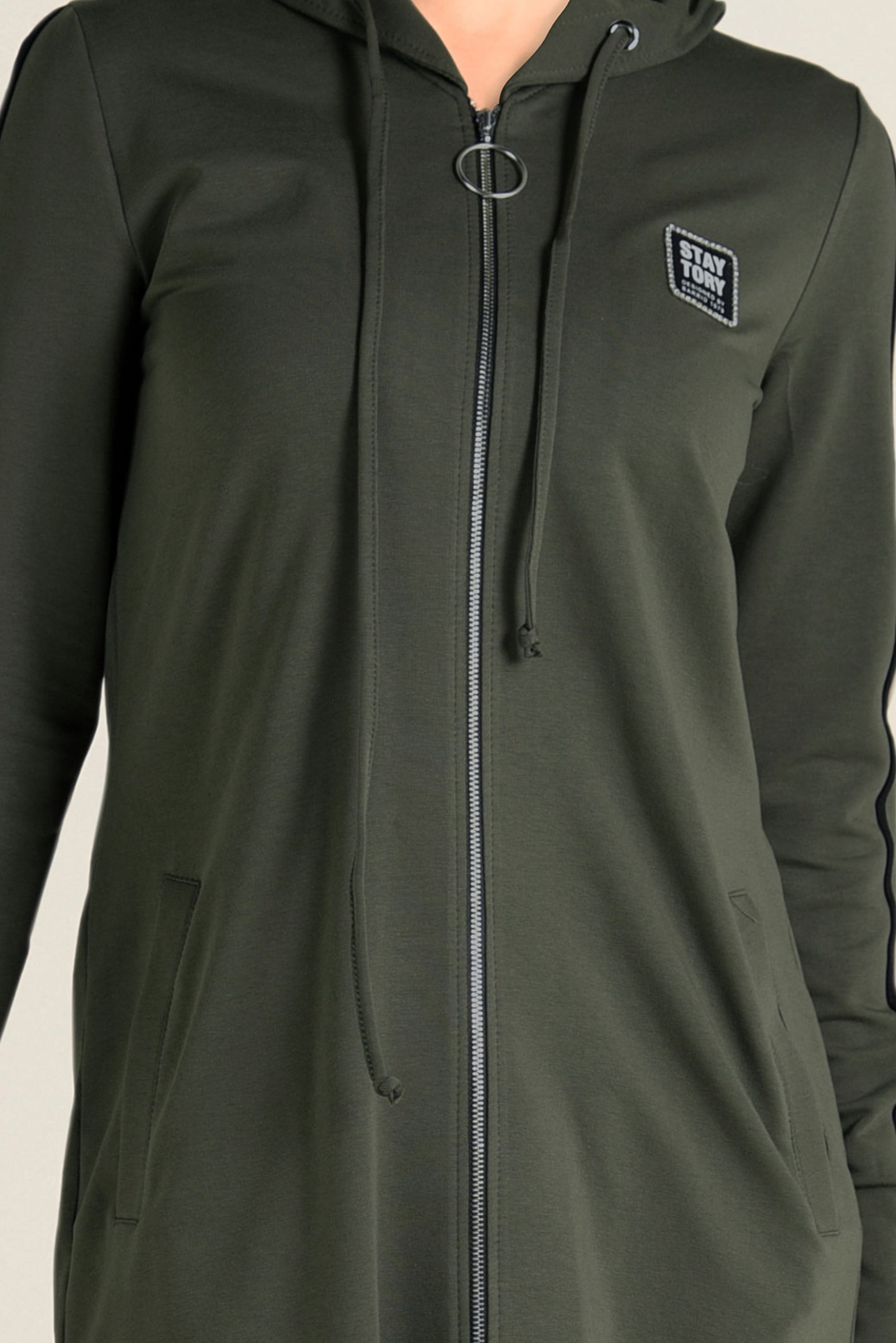 Tesettür giyim HAKİ KAPÜŞONLU FERMUARLI EŞOFMAN TUNİK 4715