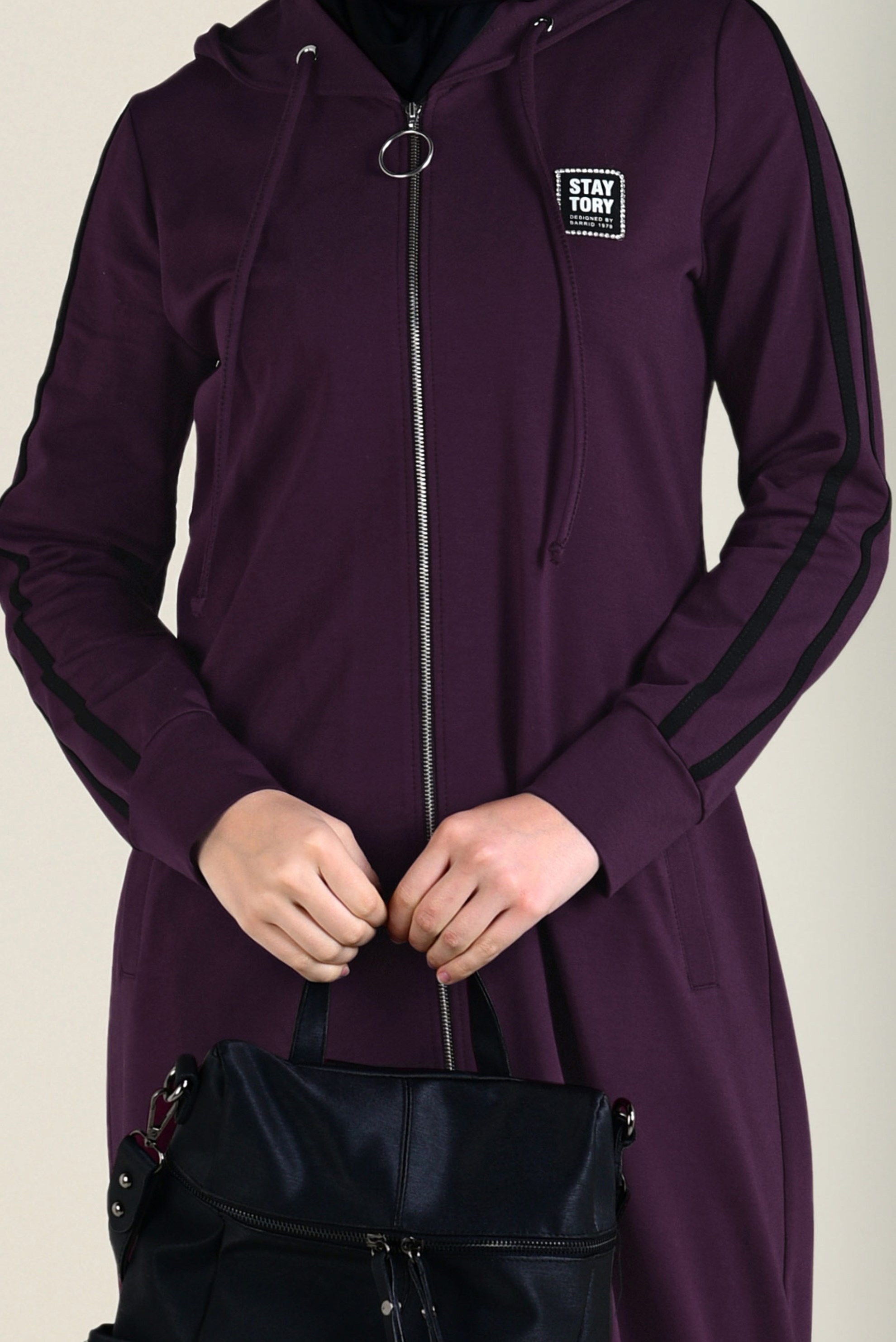 Tesettür giyim MOR KAPÜŞONLU FERMUARLI EŞOFMAN TUNİK 4715