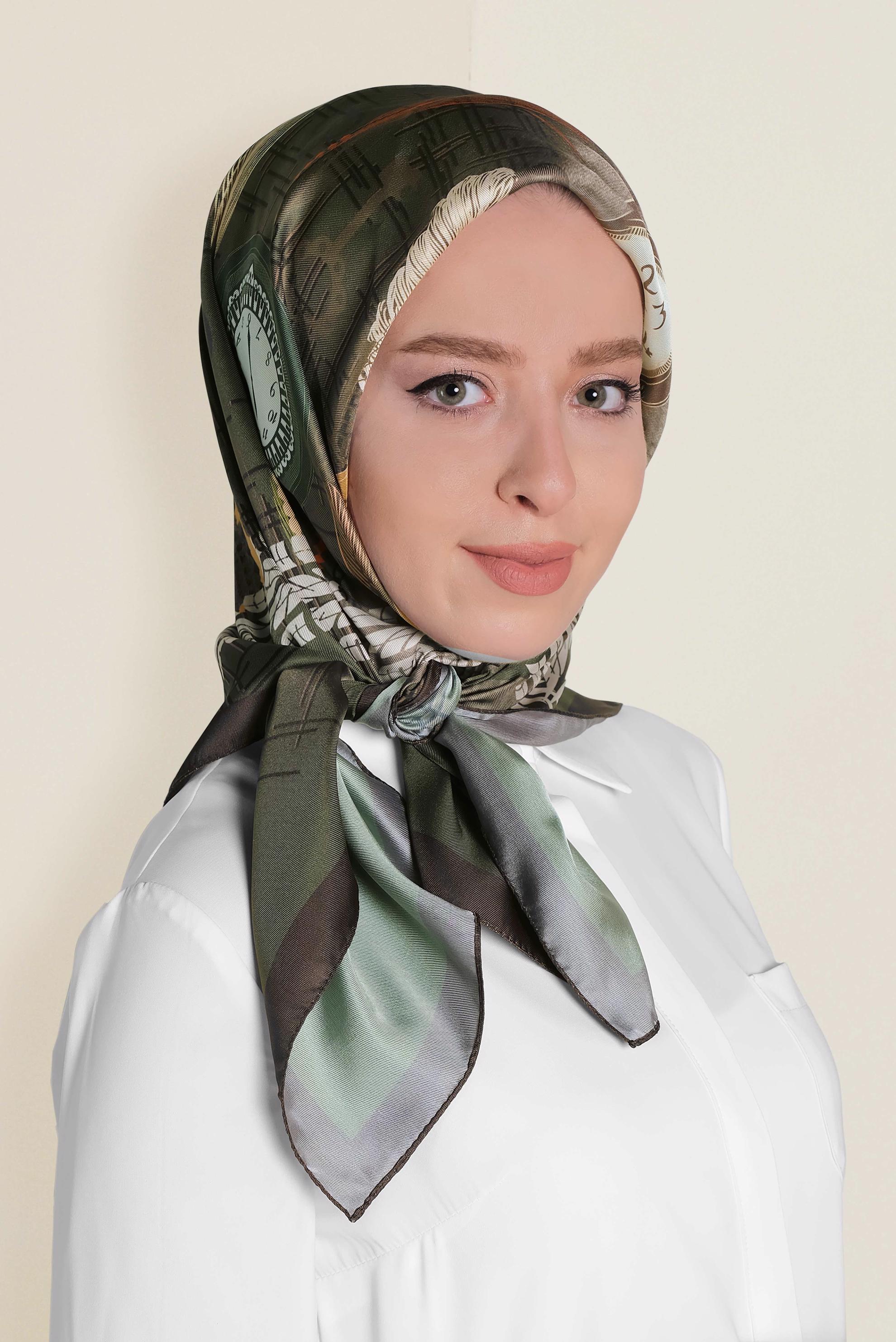 Tesettür giyim HAKİ ALVİNA DİJİTAL EŞARP 9943 