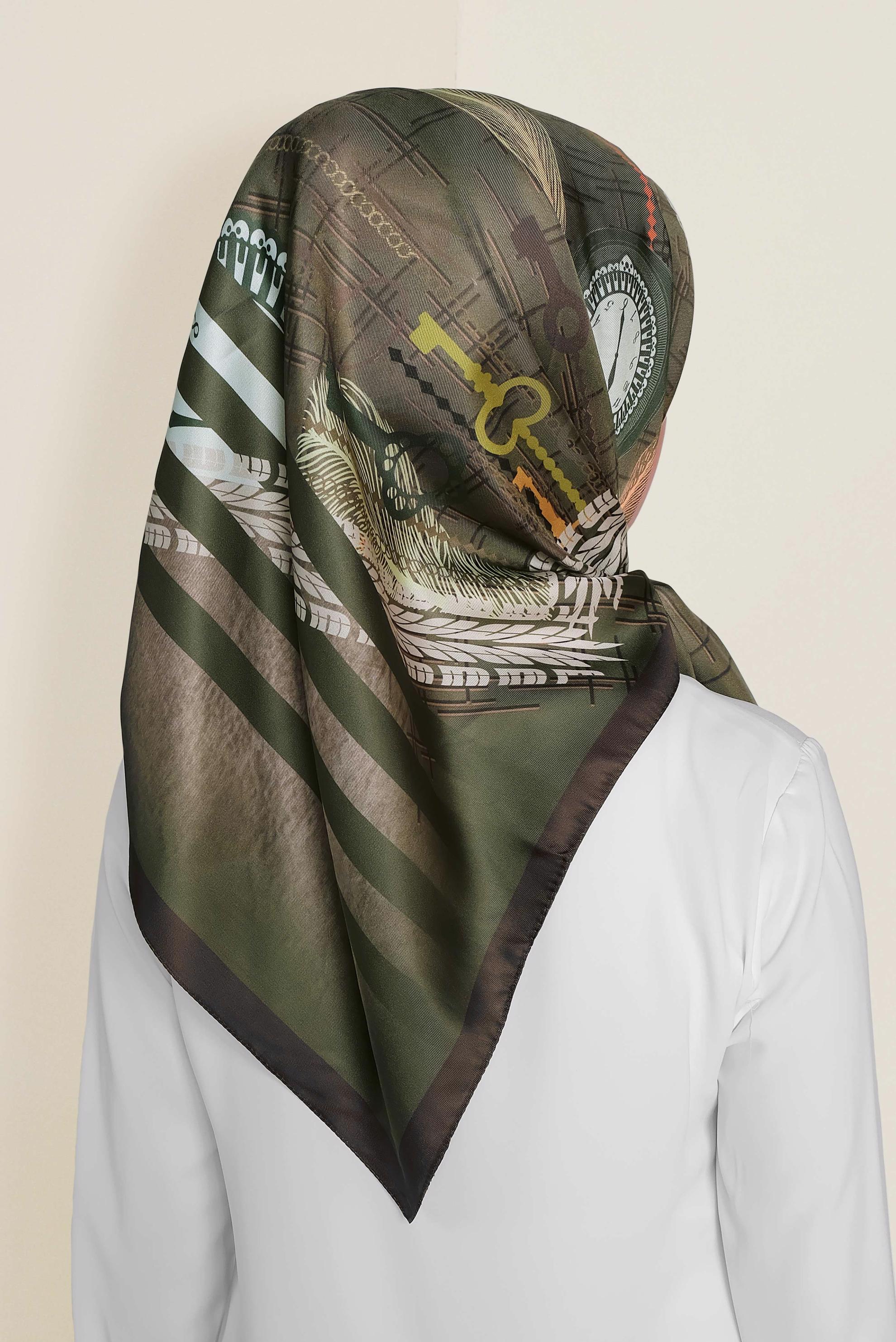 Tesettür giyim HAKİ ALVİNA DİJİTAL EŞARP 9943 