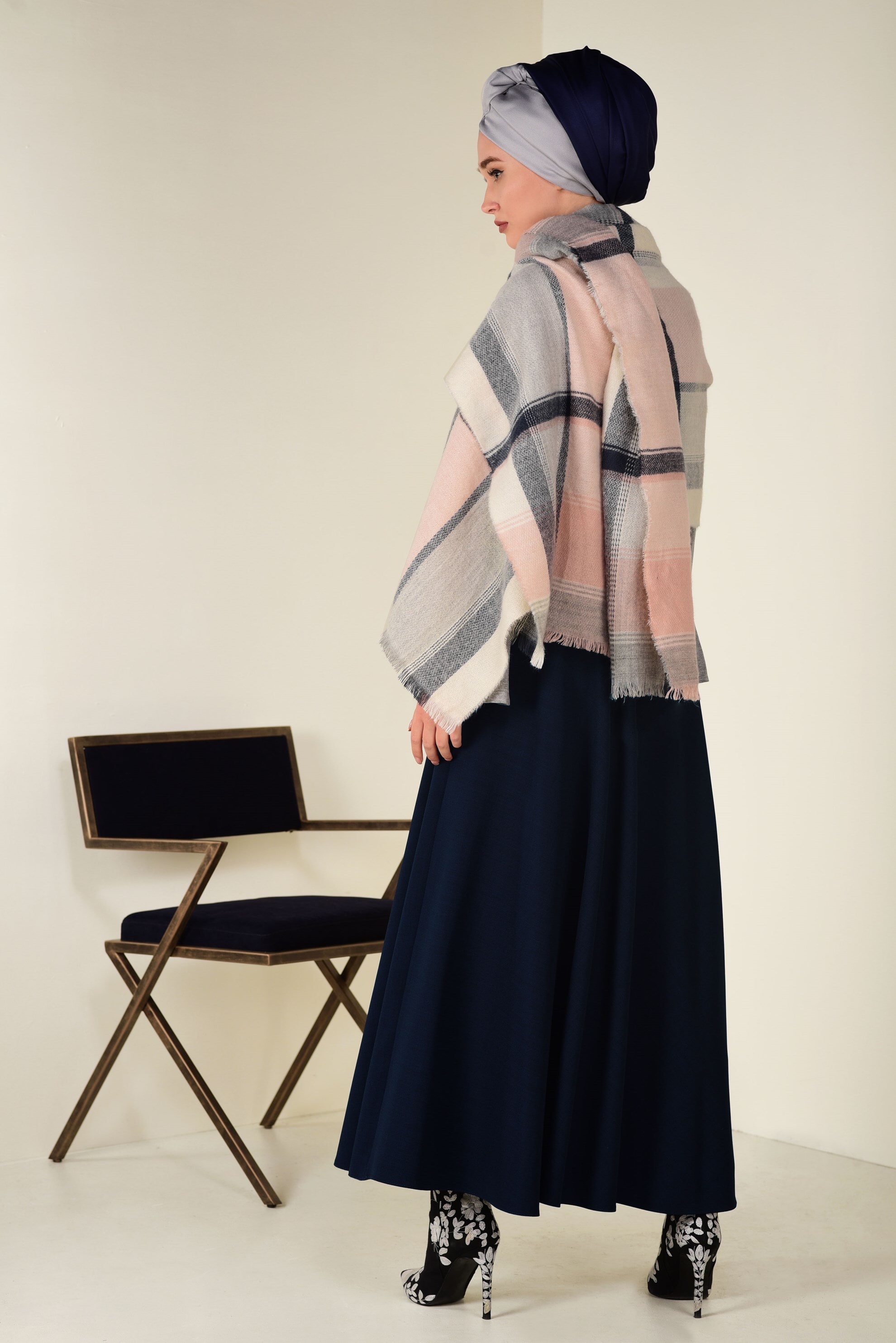 Tesettür giyim LACİVERT BELİ KEMERLİ ÇAN ETEK 6243 