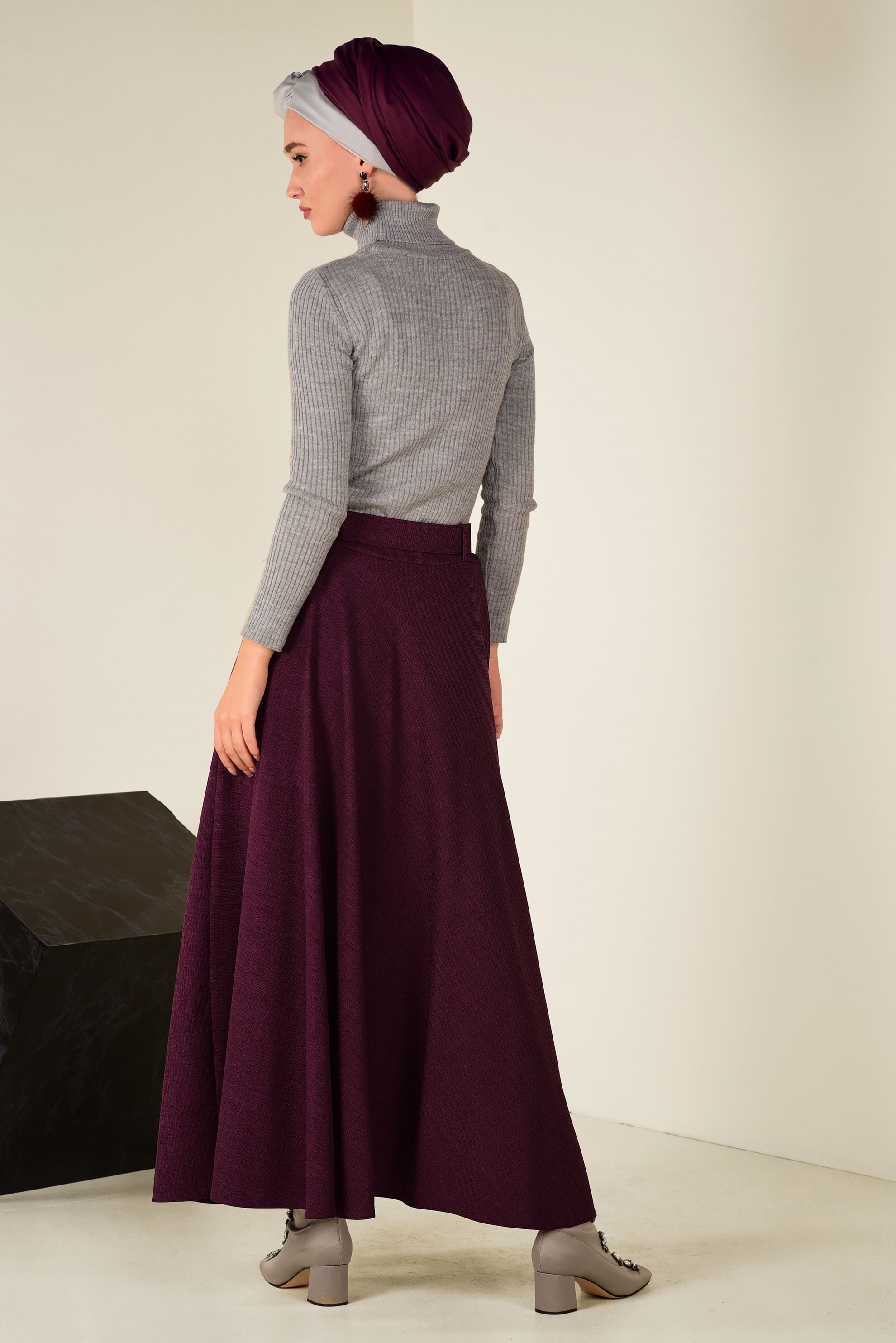 Tesettür giyim MÜRDÜM BELİ KEMERLİ ÇAN ETEK 6243 