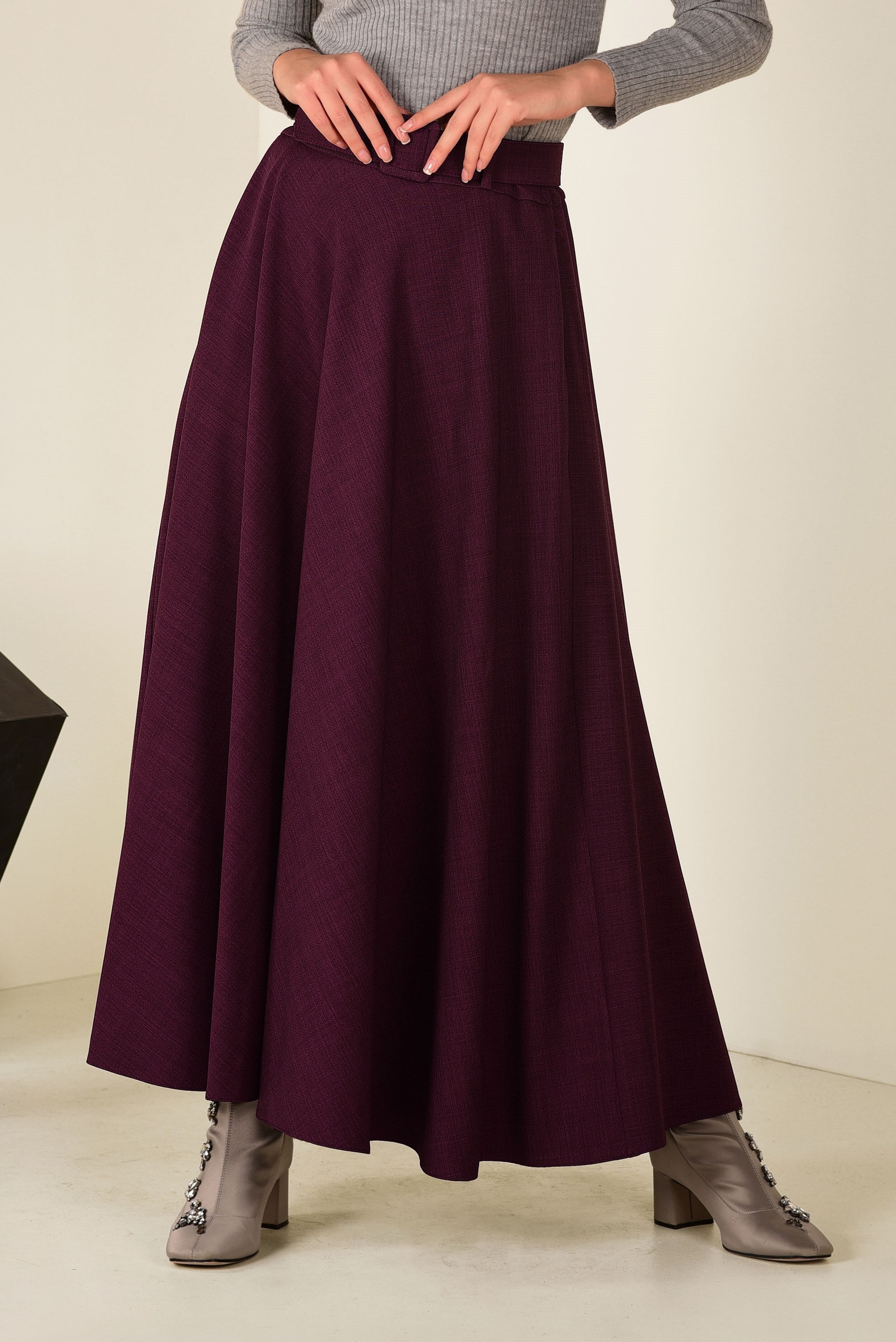 Tesettür giyim MÜRDÜM BELİ KEMERLİ ÇAN ETEK 6243 