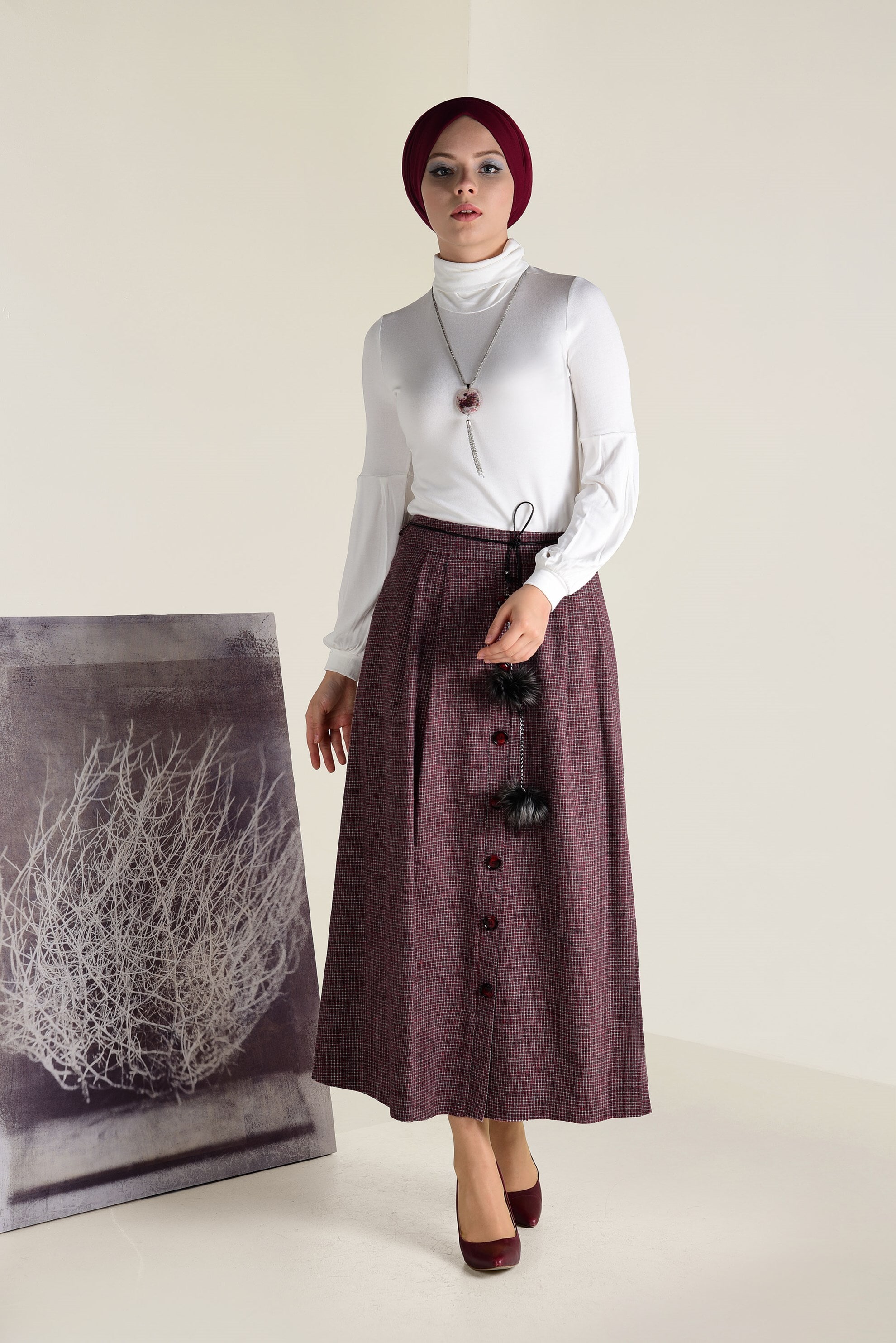 Tesettür giyim SİYAH İNCE KEMERLİ PAMUKLU ETEK 6246