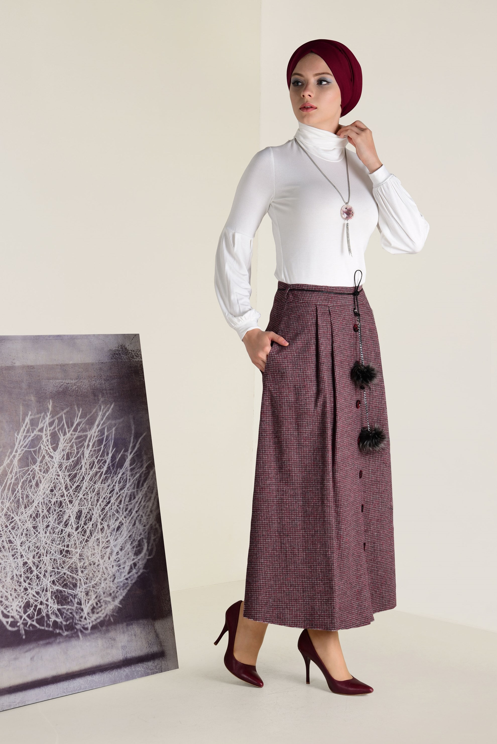 Tesettür giyim SİYAH İNCE KEMERLİ PAMUKLU ETEK 6246