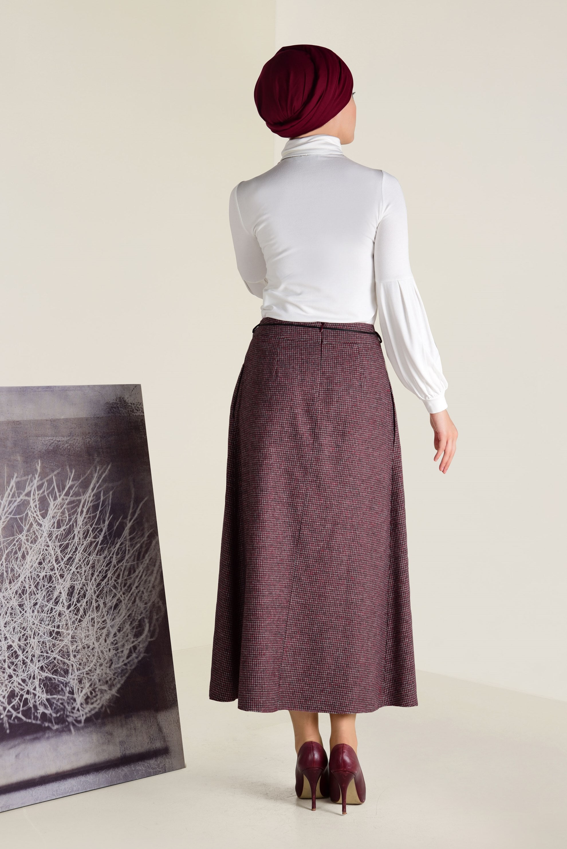 Tesettür giyim SİYAH İNCE KEMERLİ PAMUKLU ETEK 6246