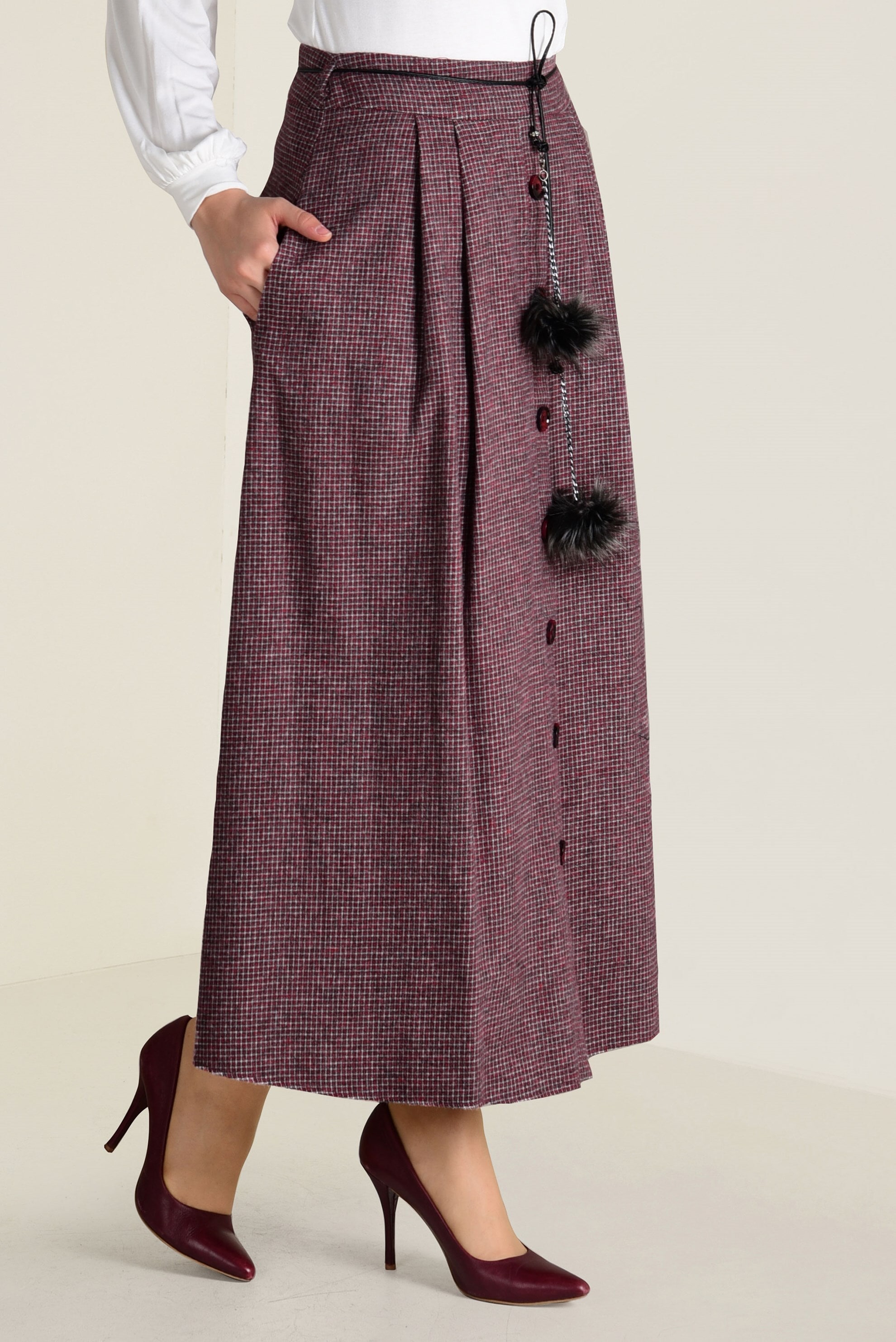 Tesettür giyim SİYAH İNCE KEMERLİ PAMUKLU ETEK 6246